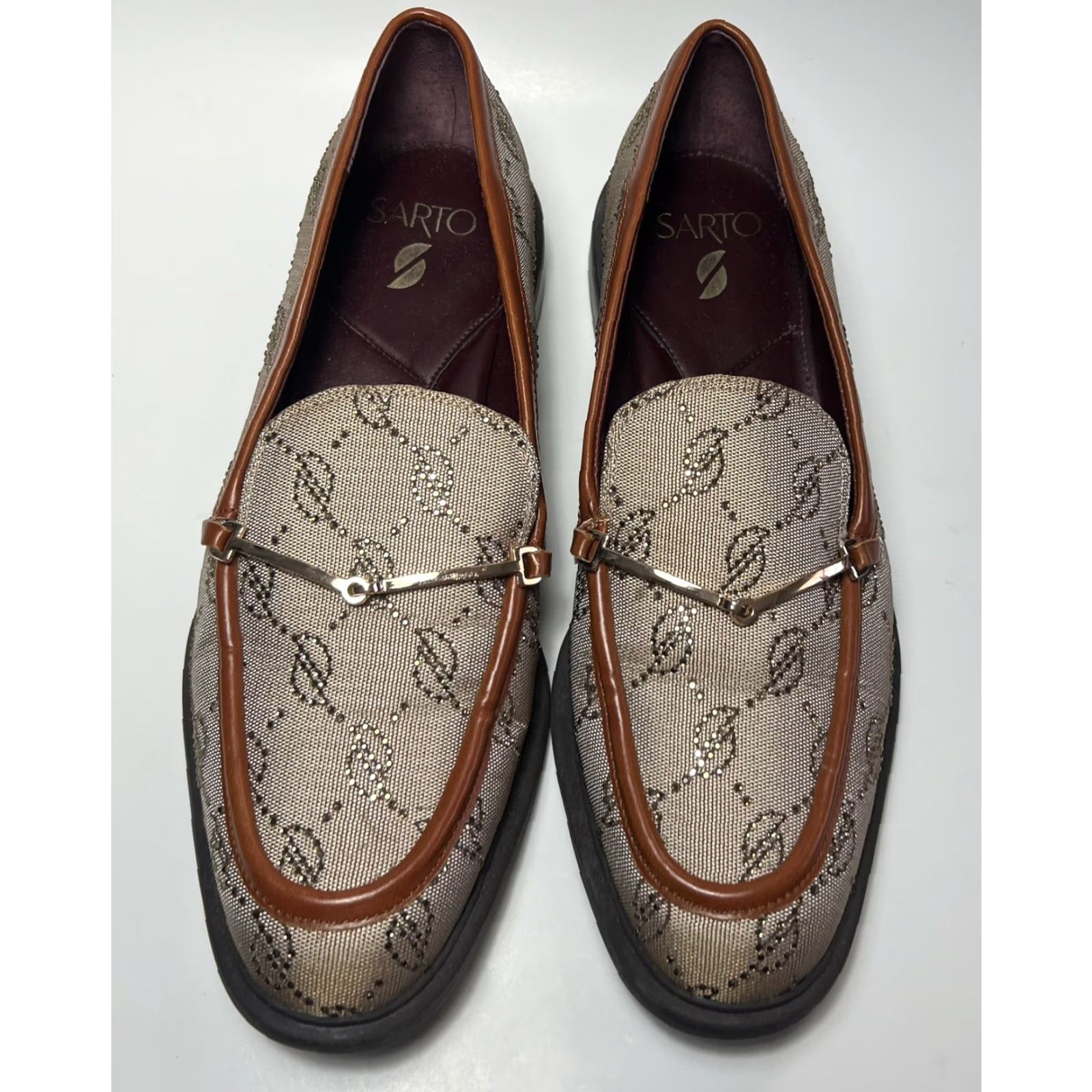 Franco Sarto Franco Sarto Jaguard Eda Women's Slip-On Leather Horsebit Loafers 10 Beige Leather Upper Med B M Gold Stitch / Metal Theme / Flat Shoes Size US 10 / IT 40 - 4 Thumbnail