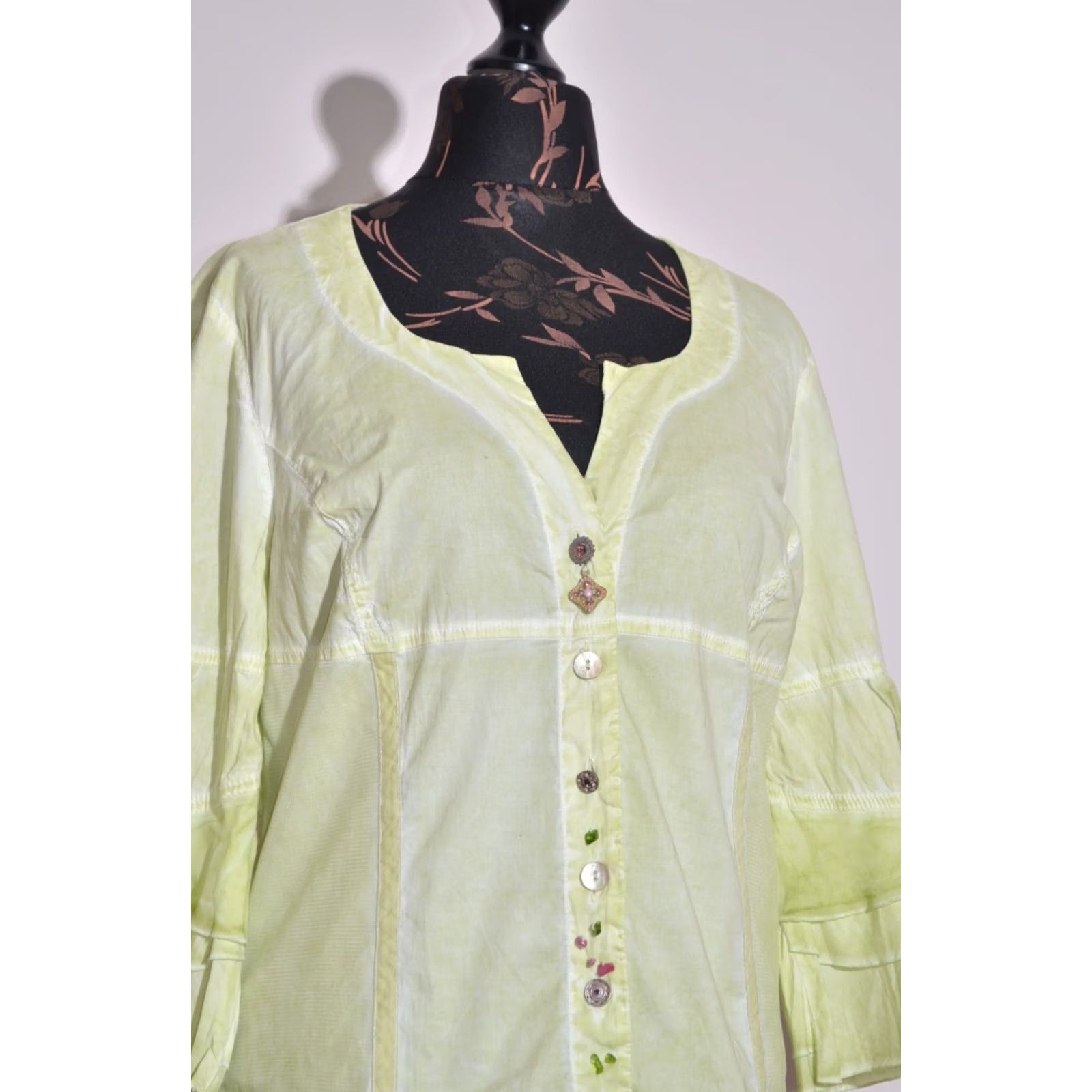 Vintage ELISA CAVALETTI Blouse Shirt Long Sleeve Stretch Button XL Green Womens Size XL / US 12-14 / IT 48-50 - 3 Thumbnail