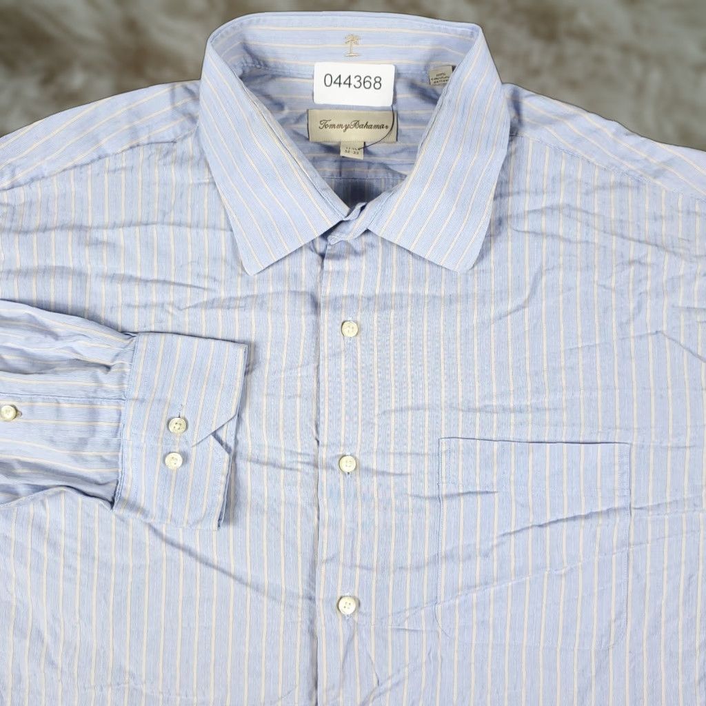 Tommy Bahama VINTAGE? No, it's Tommy Bahama Shirt Mens 17.5 Blue Striped Dress Button Up Long Sleeve Size 46R - 1 Thumbnail