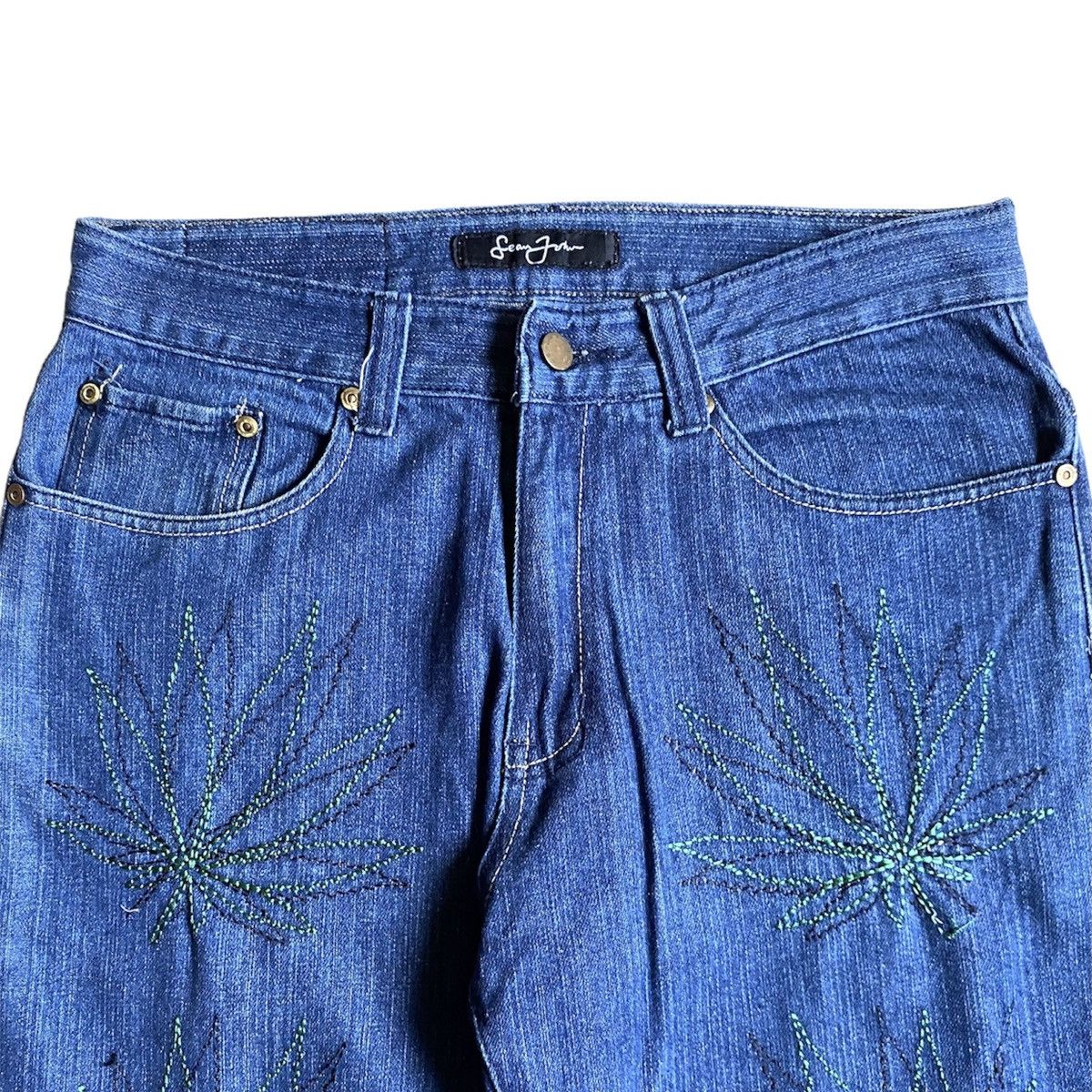 Sean John × Vintage Y2K Sean John Marijuana Embroidered Jeans Size US 32 / EU 48 - 2 Thumbnail