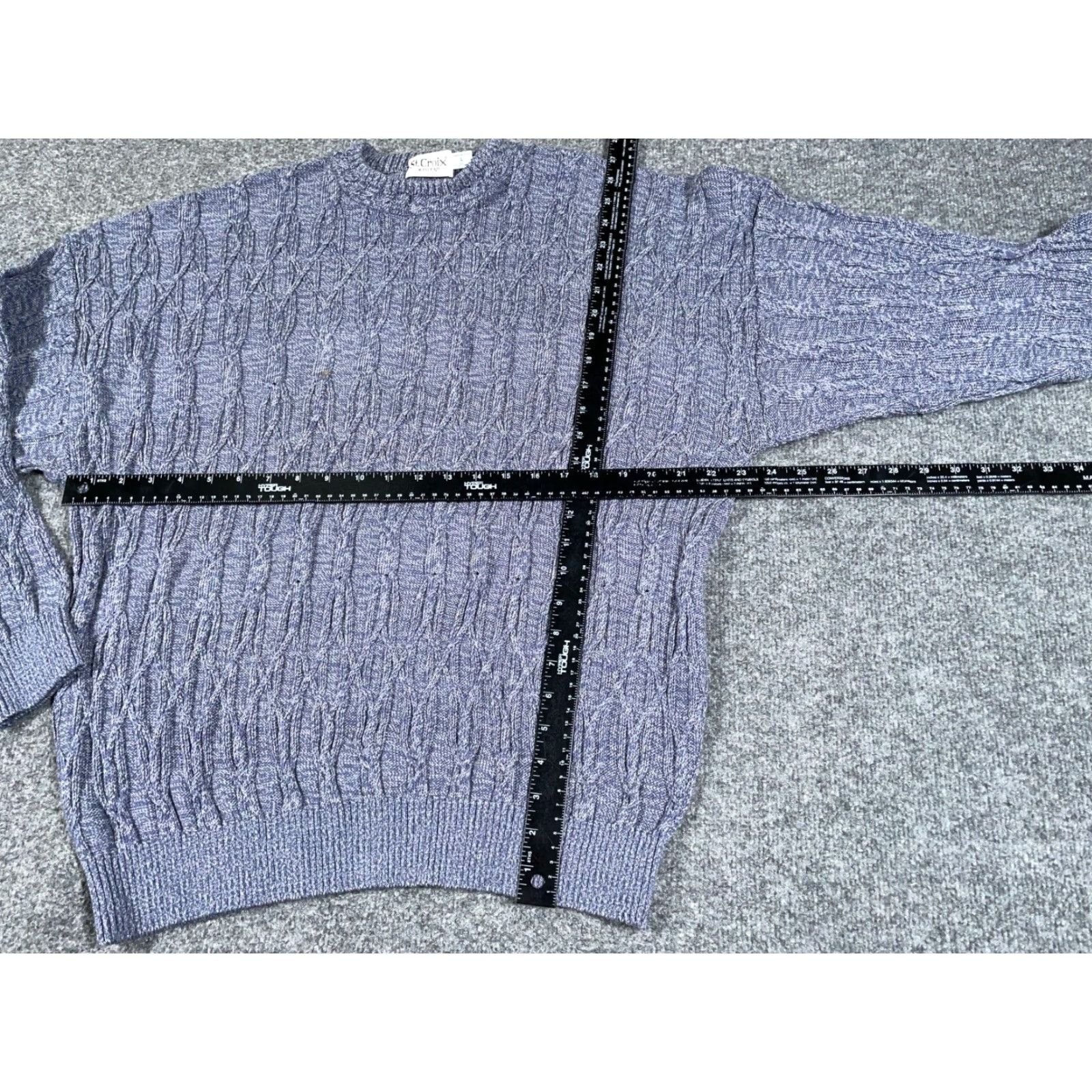 Vintage VINTAGE St. Croix Men's Sweater Pullover Cable Knit Crew Neck Adult Large Gray Blue Cotton Fall Winter Size US L / EU 52-54 / 3 - 5 Thumbnail