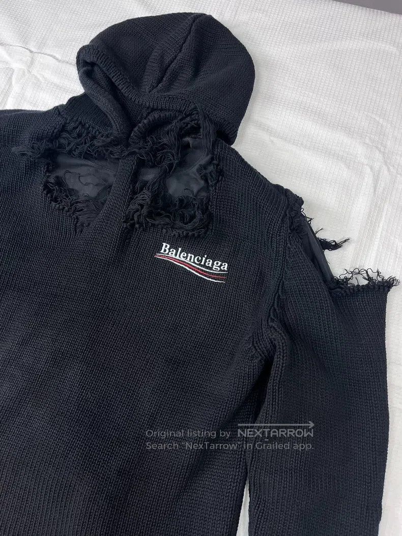 Balenciaga Balenciaga Black Fake Two Pieces Destroy Cola Knitwear Hoo Size US XS / EU 42 / 0 - 3 Thumbnail