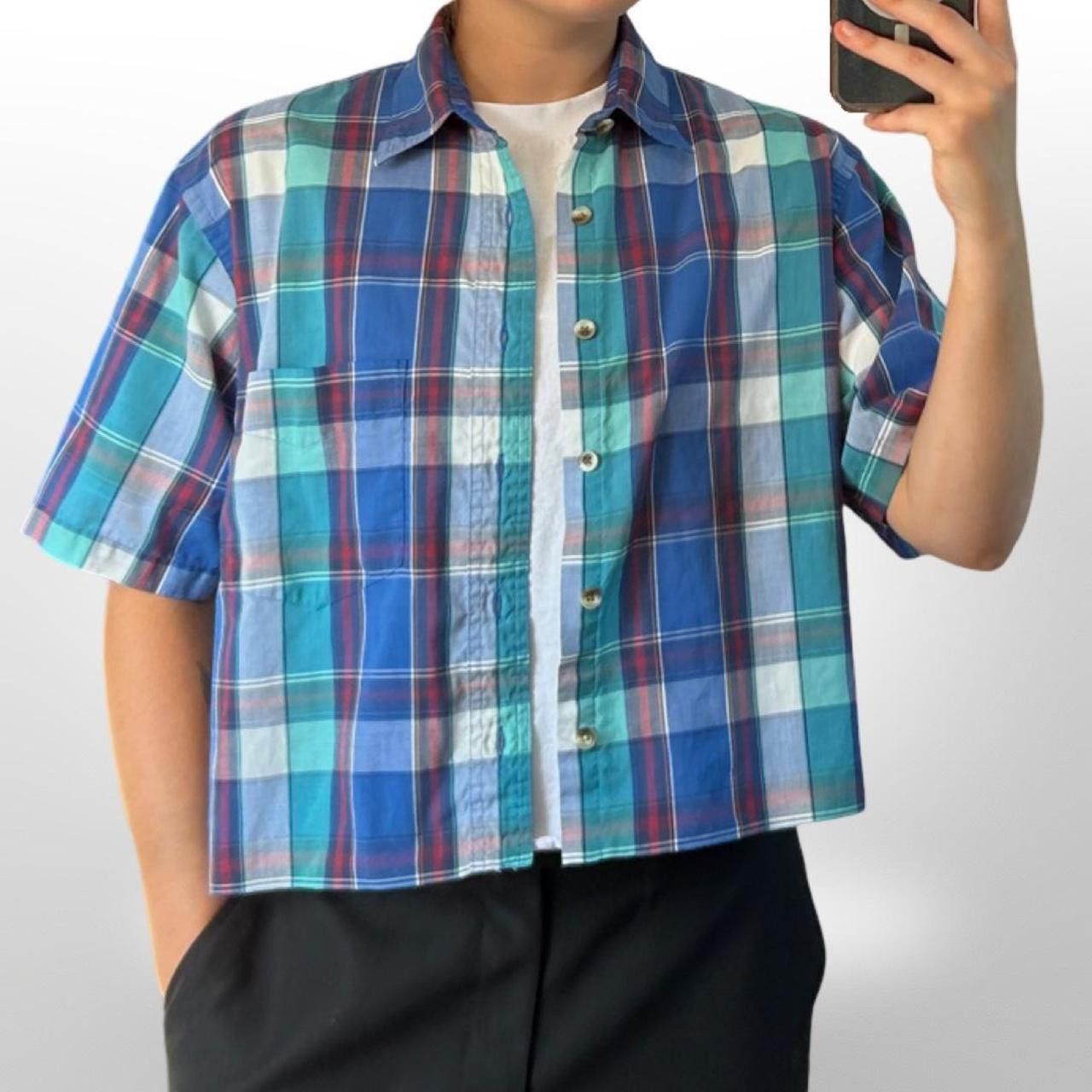 Van Heusen × Vintage Vintage Y2K Cropped Boxy Checkered Button up Shirt Size US S / EU 44-46 / 1 - 1 Thumbnail