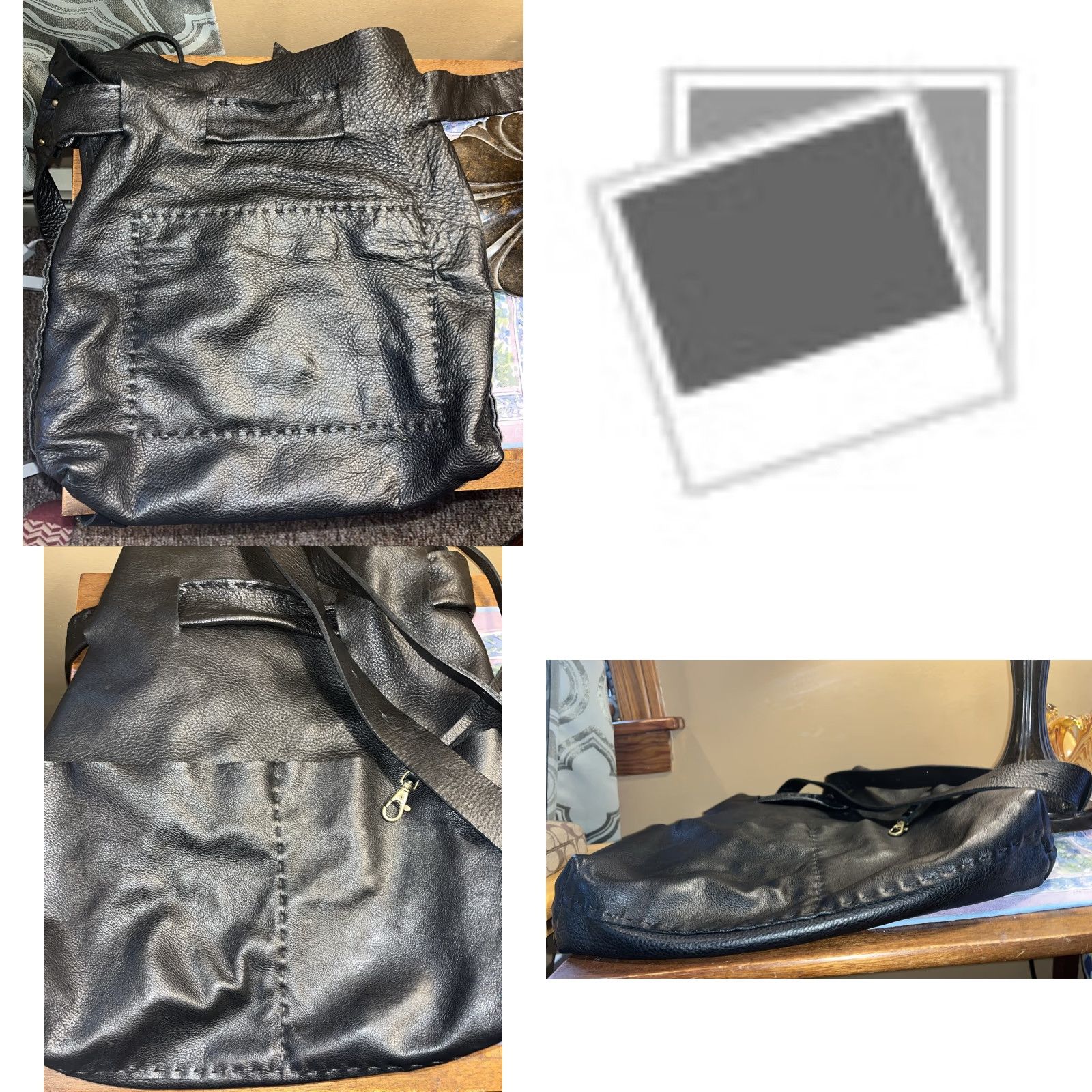 Vintage Stitch and Tickle Handmade Black Leather Hobo Style Bag Made In Boston, MA Size ONE SIZE - 8 Thumbnail