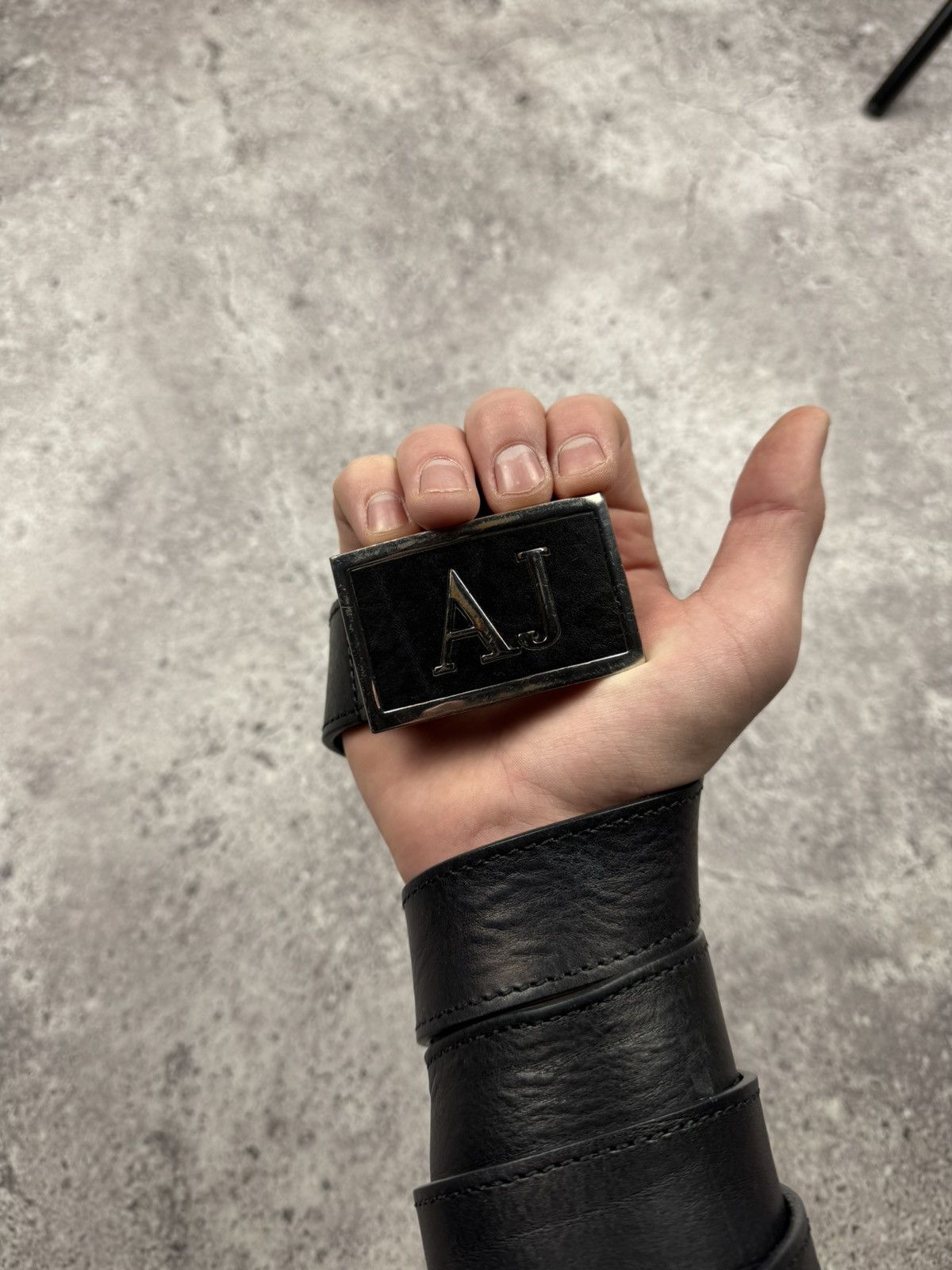 Armani Vintage Armani Jeans Leather Black Belt Rare Buckle Logo Size ONE SIZE - 2 Thumbnail