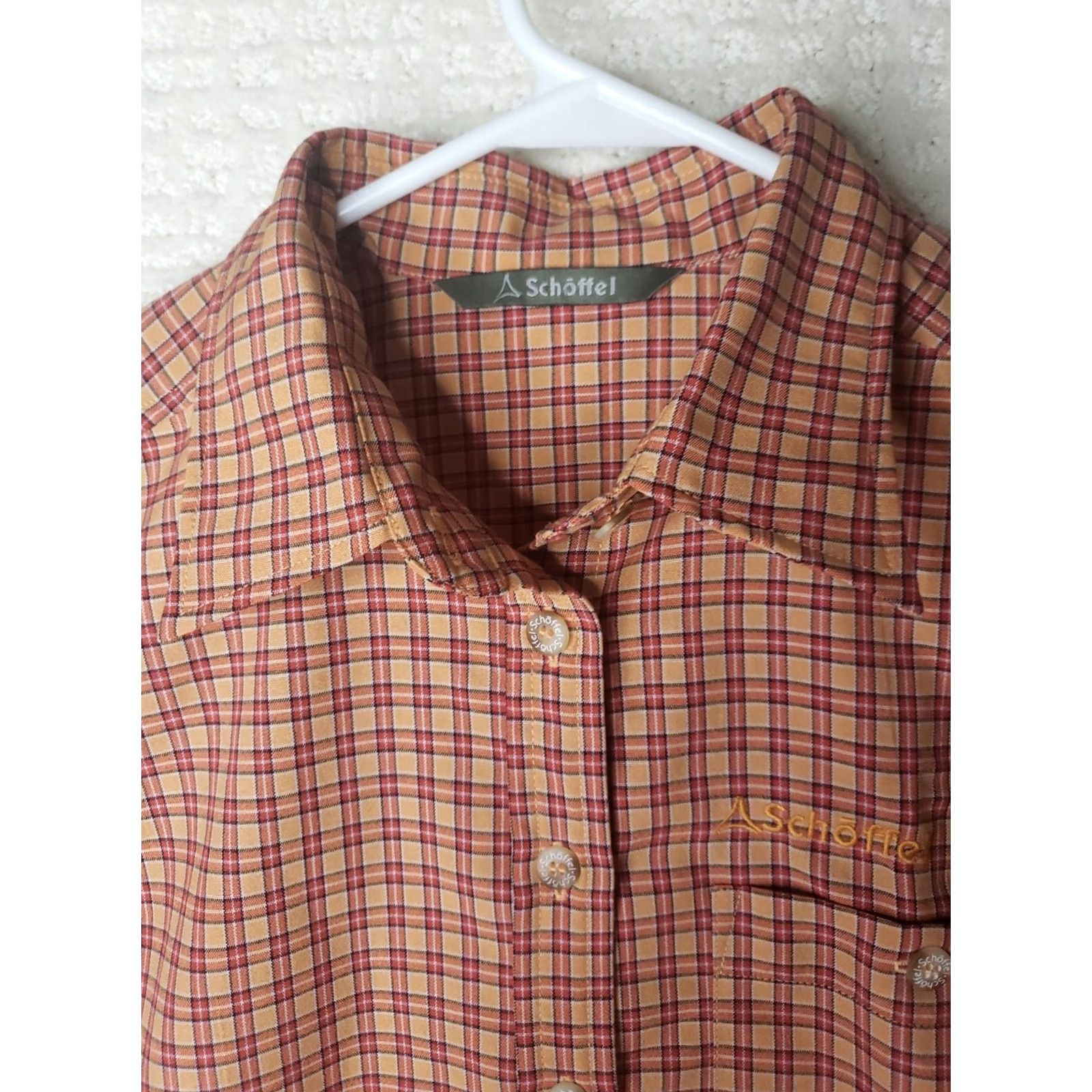 Vintage VINTAGE Schoffel Women's Long Sleeve Button Down Check Shirt M Orange Size M / US 6-8 / IT 42-44 - 4 Thumbnail
