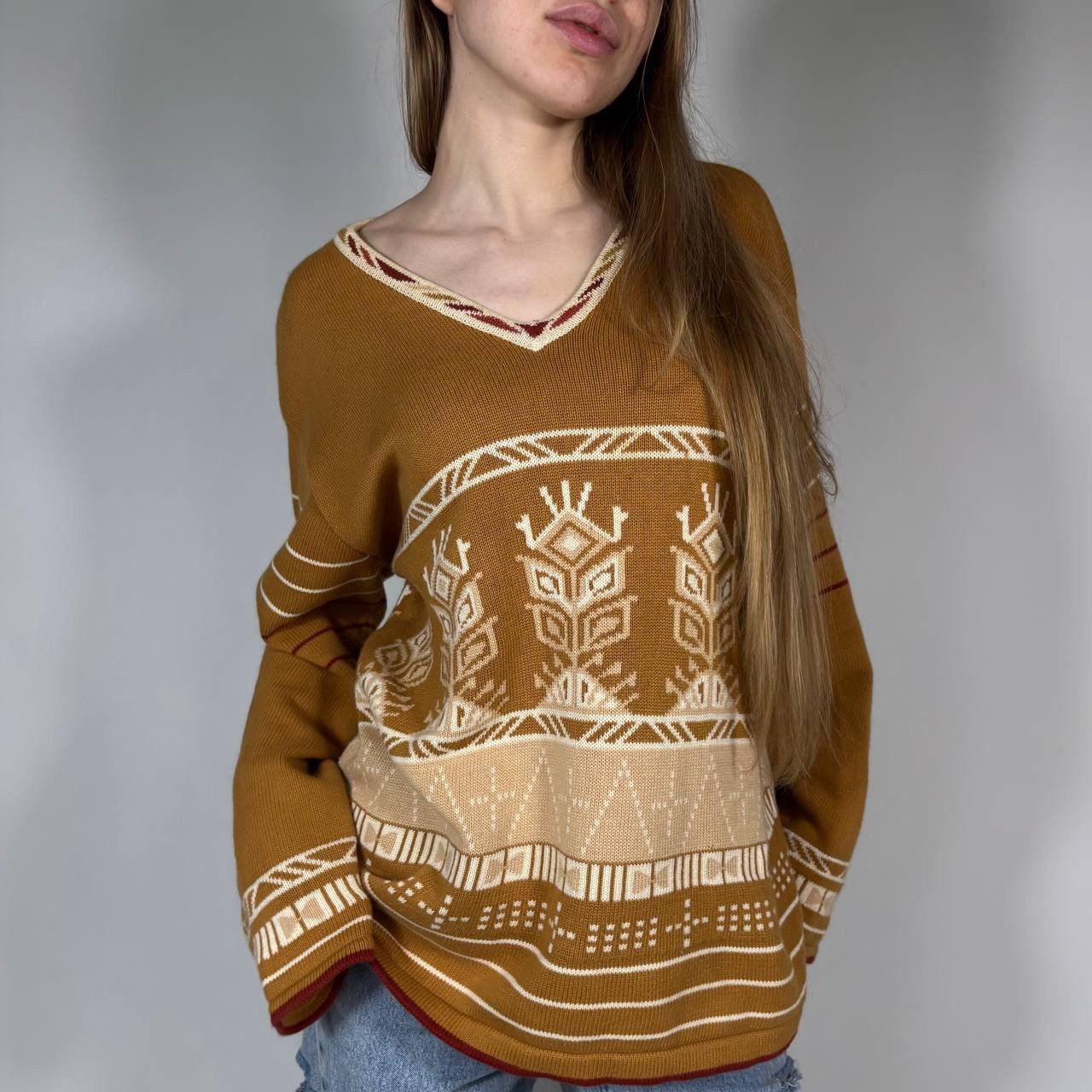 Gudrun Sjoden Vintage Y2K Gudrun Sjoden Retro Aztec Knitted Boxy Sweater Size L / US 10 / IT 46 - 2 Thumbnail