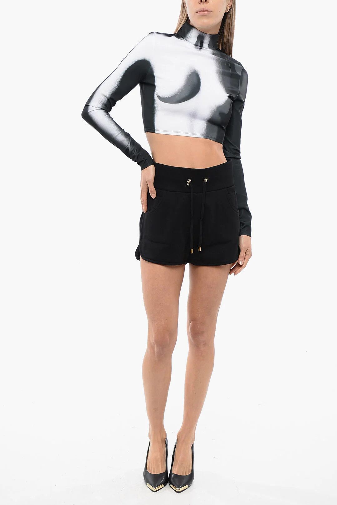 Balmain og1mm0326 Cropped Jersey Top in Grey Size XS / US 0-2 / IT 36-38 - 4 Thumbnail