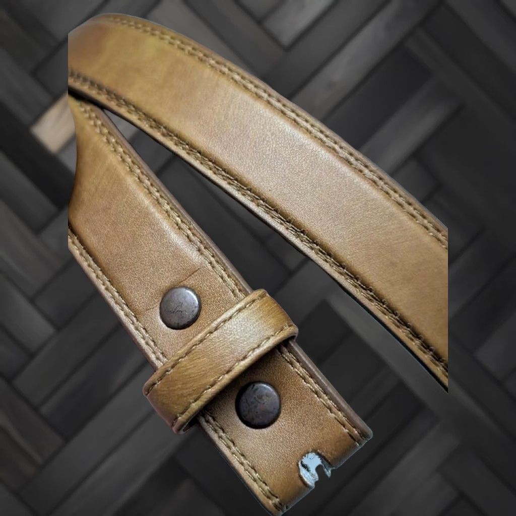 Vintage VINTAGE handcrafted WESTERN belt Men 34 Brown Leather Burnished buckle RODEO 1-1/8" belt width Mens Size 34 - 1 Thumbnail