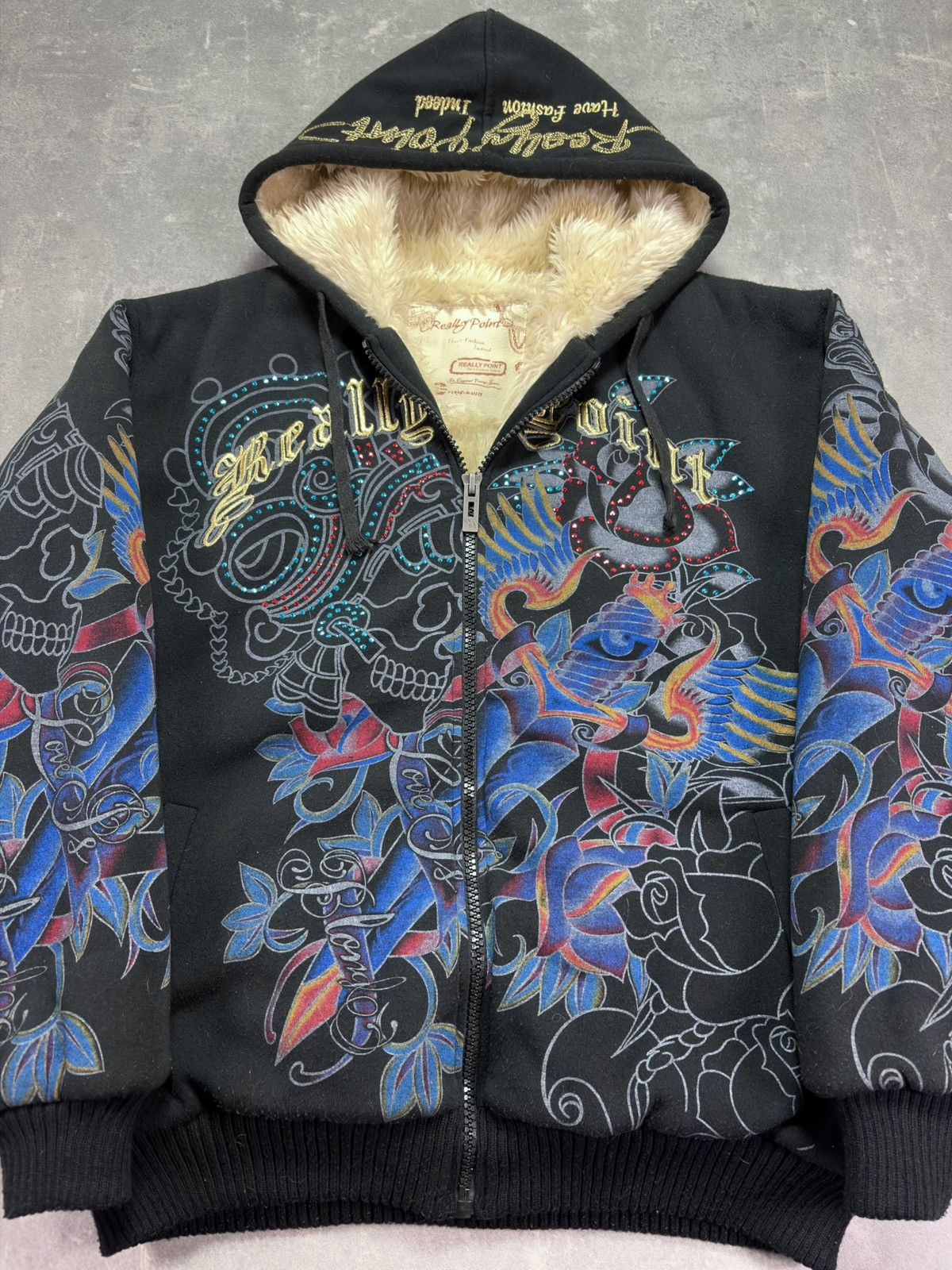 Ed Hardy Really Point Faux Fur Sherpa AOP Printed Zip Hoodie XXL Size US XXL / EU 58 / 5 - 7 Thumbnail