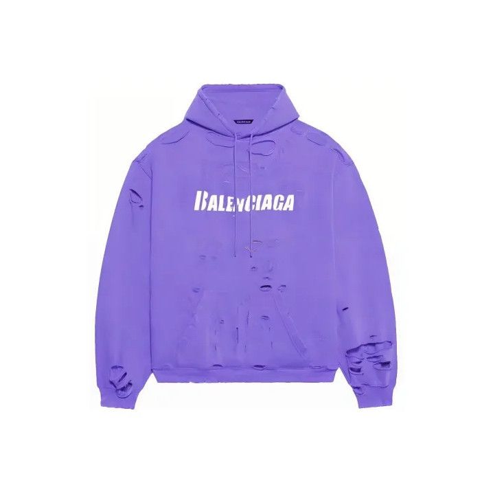 Balenciaga Balenciaga SS22 Purple Logo Hoodie with Distressed Details Size US M / EU 48-50 / 2 - 1 Thumbnail