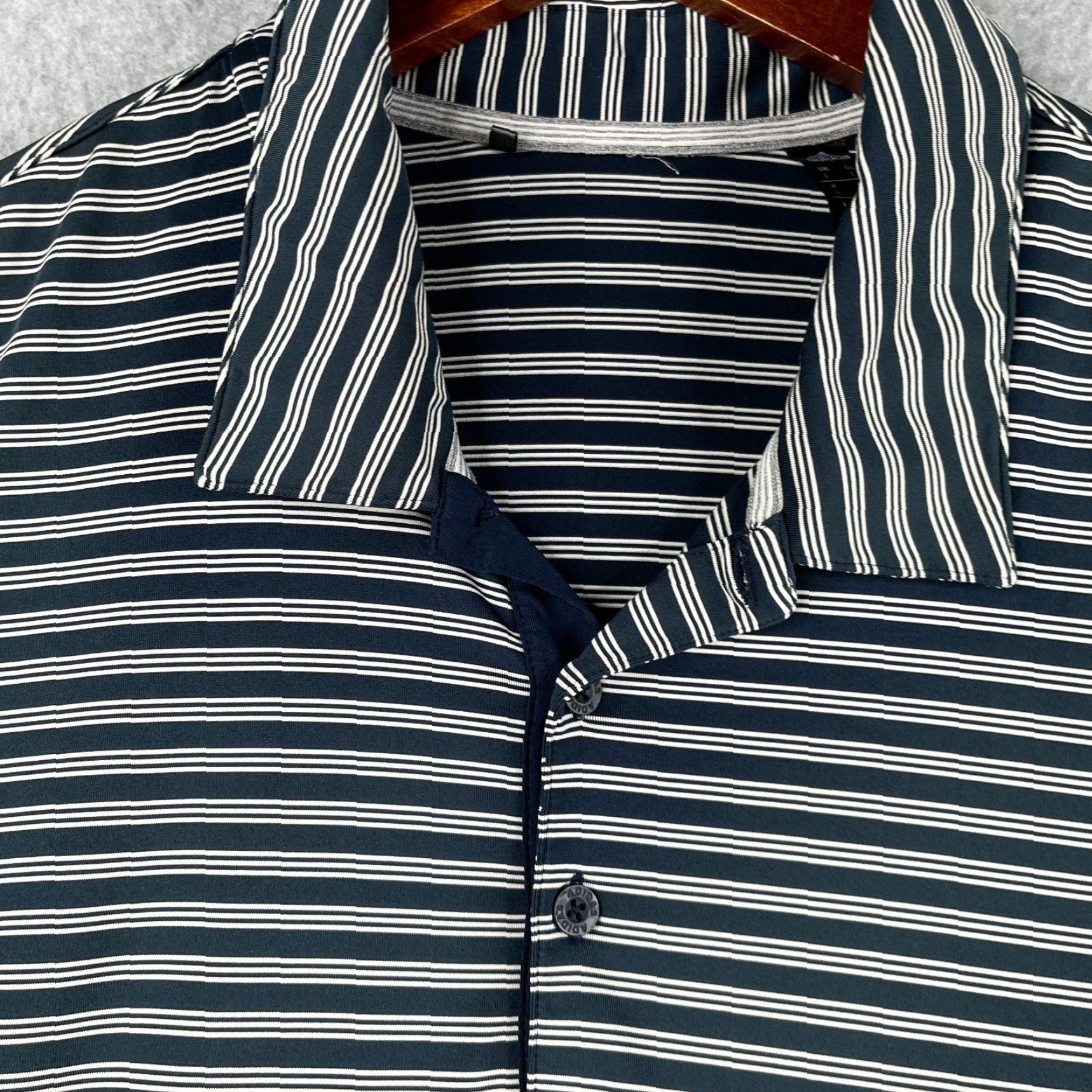 Adidas Adidas Polo Shirt Large Navy Blue White Striped Performance Casual Stretch Mens Size US L / EU 52-54 / 3 - 4 Thumbnail