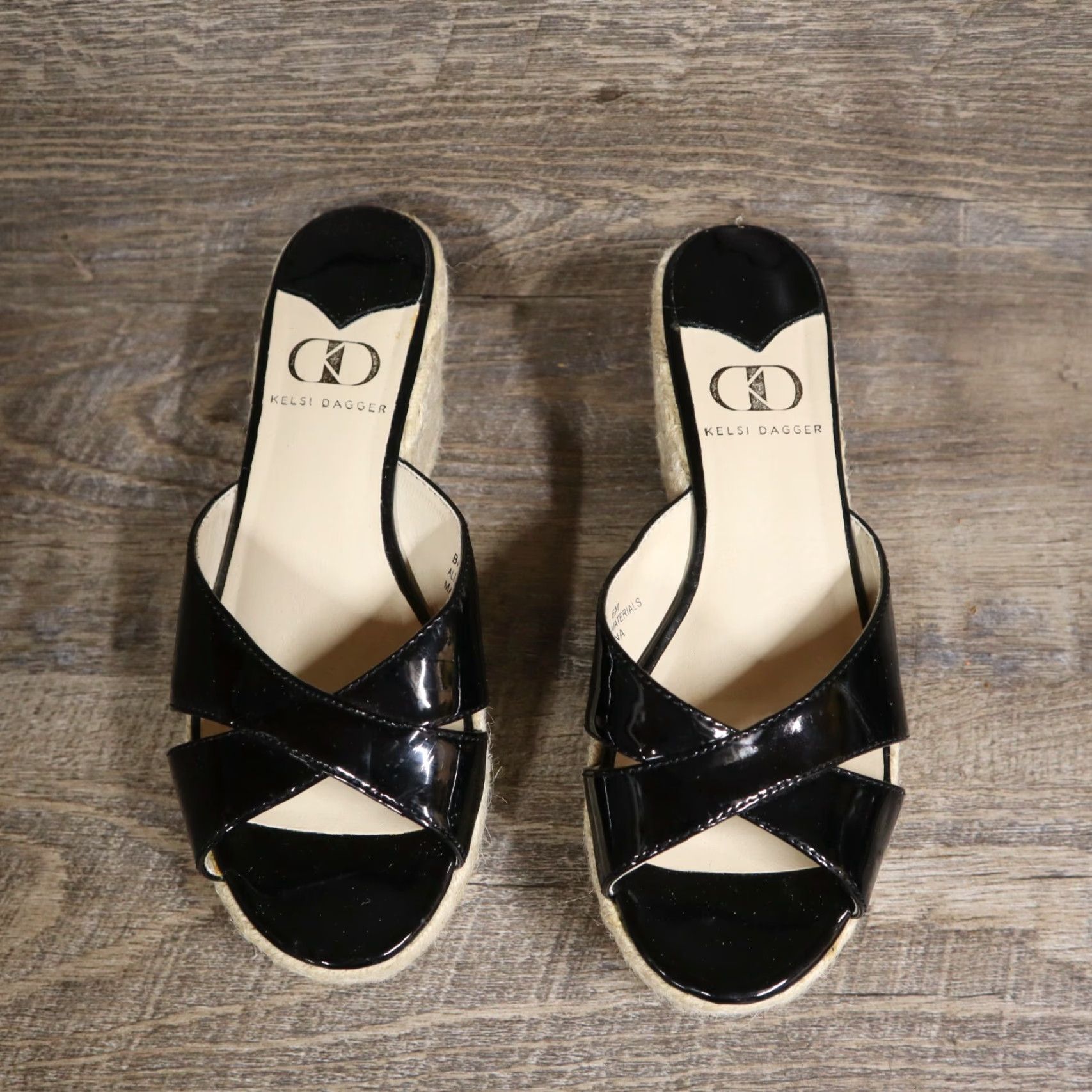 Vintage KELSI DAGGER BIANCA Black Rope Wedge Slide Sandals Size 8.5M Casual Womens Size US 8.5 / IT 38.5 - 3 Thumbnail