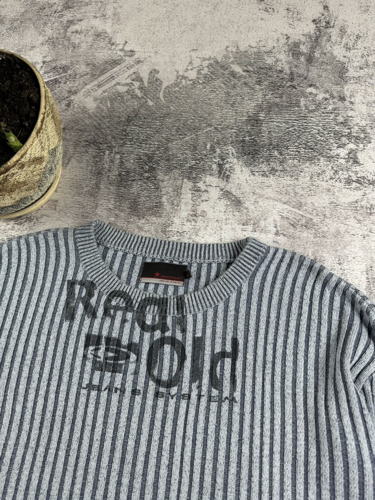 Big Star Japan Bigstar Jeans Striped Abstract Ribbed Knit Sweater Y2K Size US L / EU 52-54 / 3 - 8 Thumbnail
