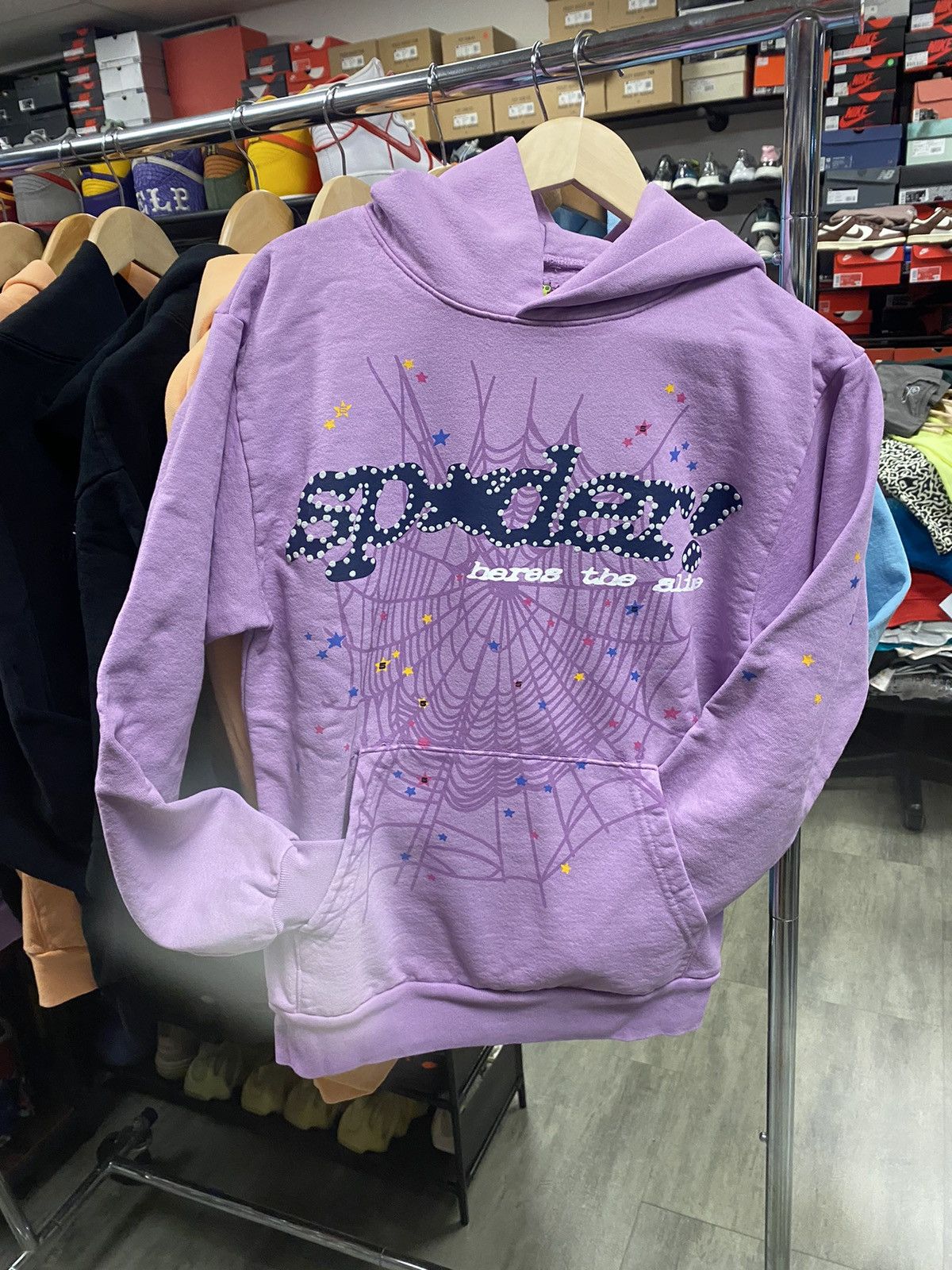 Pre-owned Spider Worldwide Small New Hoodie Web Logo In Purple