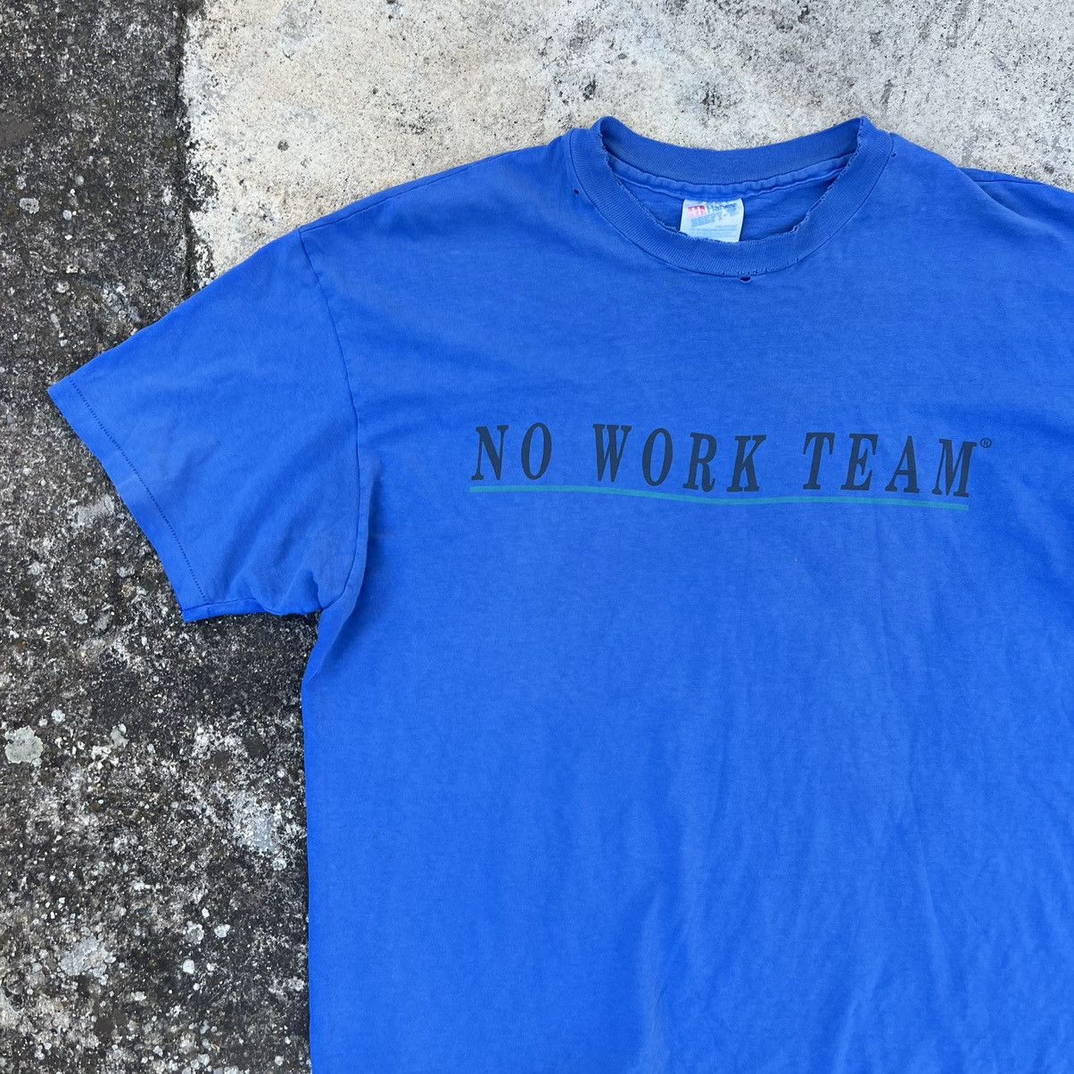 Hanes × Vintage Vintage 90s Hanes „No Work Club” Blue Tee T Shirt Humor Size US L / EU 52-54 / 3 - 3 Thumbnail