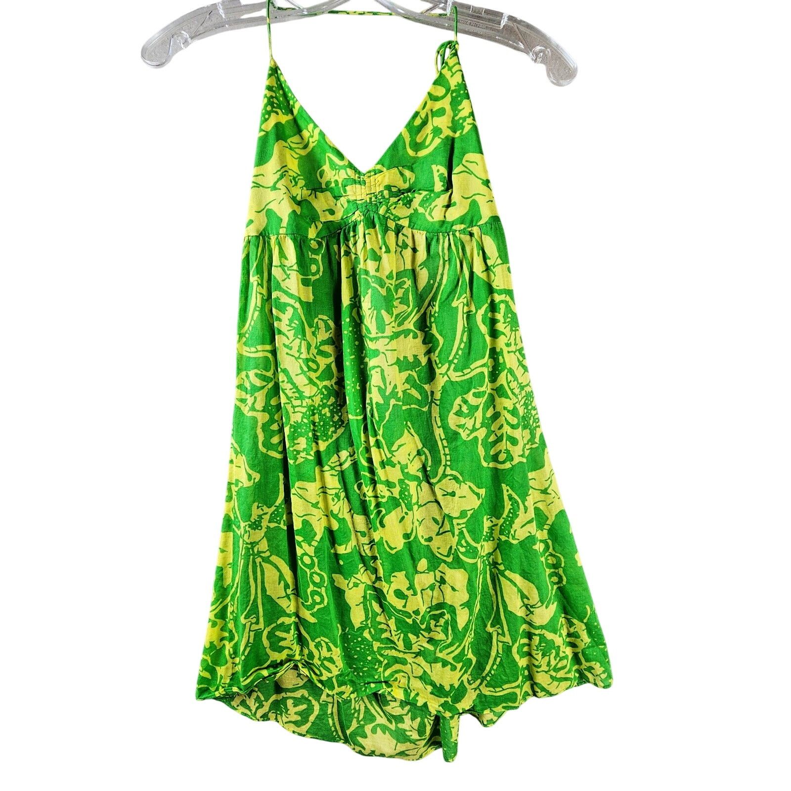 Tibi Tibi Tropical Floral Halter Top Green Yellow Ruched Bodice Size S / US 4 / IT 40 - 1 Thumbnail