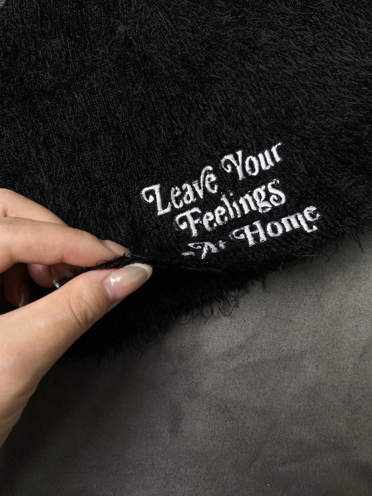 Japanese Brand Rare Leave Your Feelings At Home No Cuff Knit Black Beanie Size ONE SIZE - 6 Thumbnail