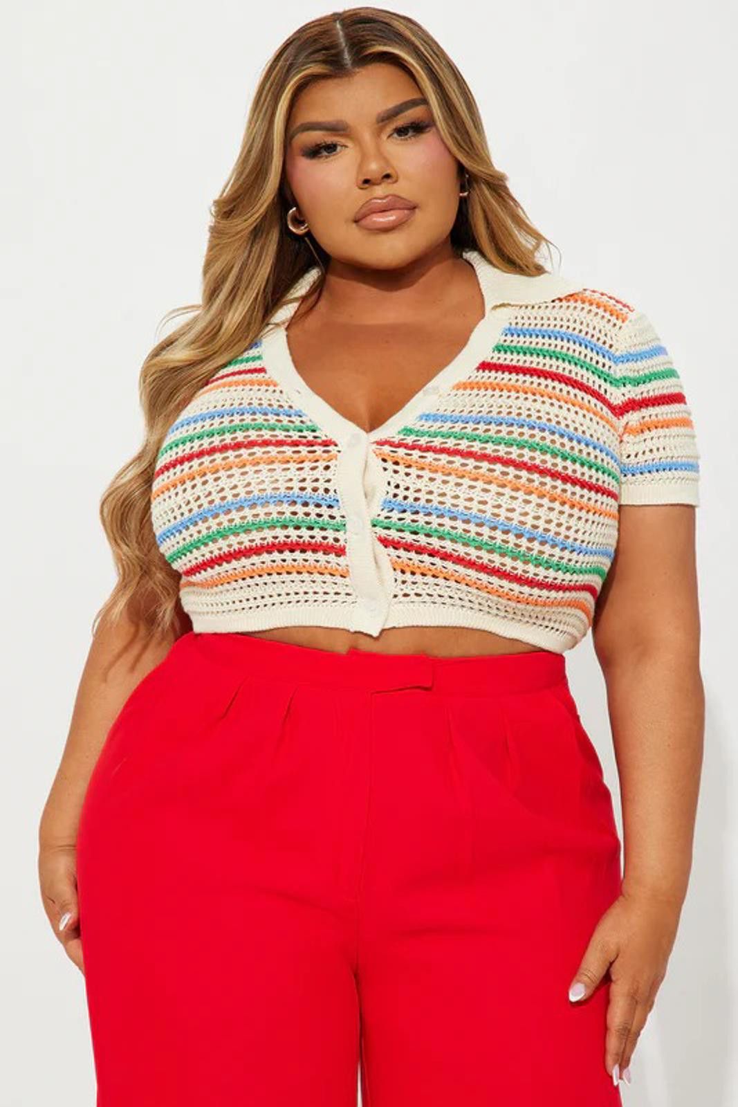 Fashion Nova Over The Rainbow Crochet Top - Taupe/combo Size XL / US 12-14 / IT 48-50 - 3 Thumbnail