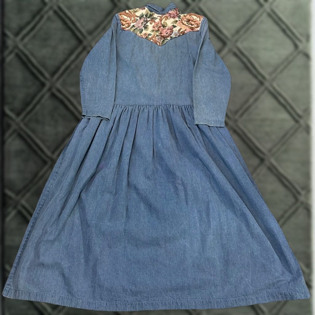 Denime VINTAGE RGY Denim Shirt Dress Long Sleeve Floral Panels Blue 10 Buttons Womens Regular Long Shirt Dress Size L / US 10 / IT 46 - 1 Thumbnail