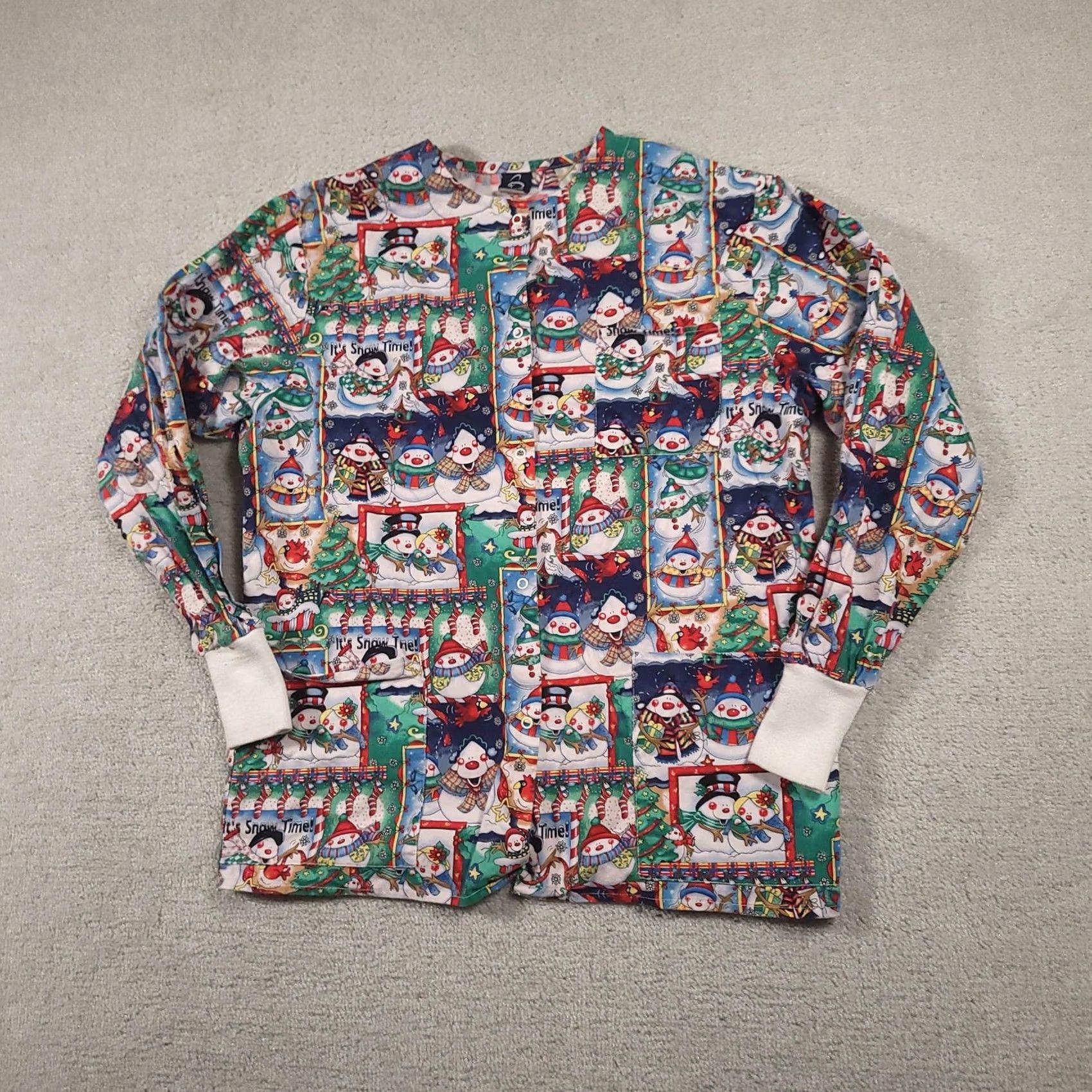 Vintage Barco Uniforms Scrub Jacket Womens Medium Christmas Snowman Print Warm-Up Cuffs Size M / US 6-8 / IT 42-44 - 2 Thumbnail