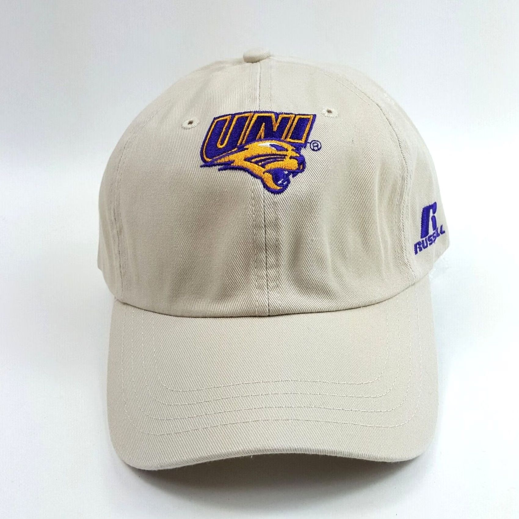 Russell Athletic VINTAGE Northern Iowa Panthers Hat College Athletic NCAA Snapback Adjustable Beig e Russell Athletic Retro 90s University Sports Baseball Cap Men Size US 35 - 2 Thumbnail