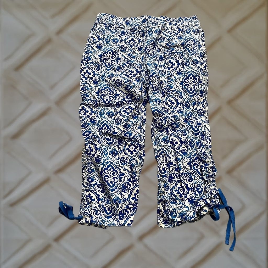 Vintage Chico's Cropped Pants Blue Floral Womens Small Cotton 30x20 Reg US 0 XS? Size 30" / US 8 / IT 44 - 1 Thumbnail