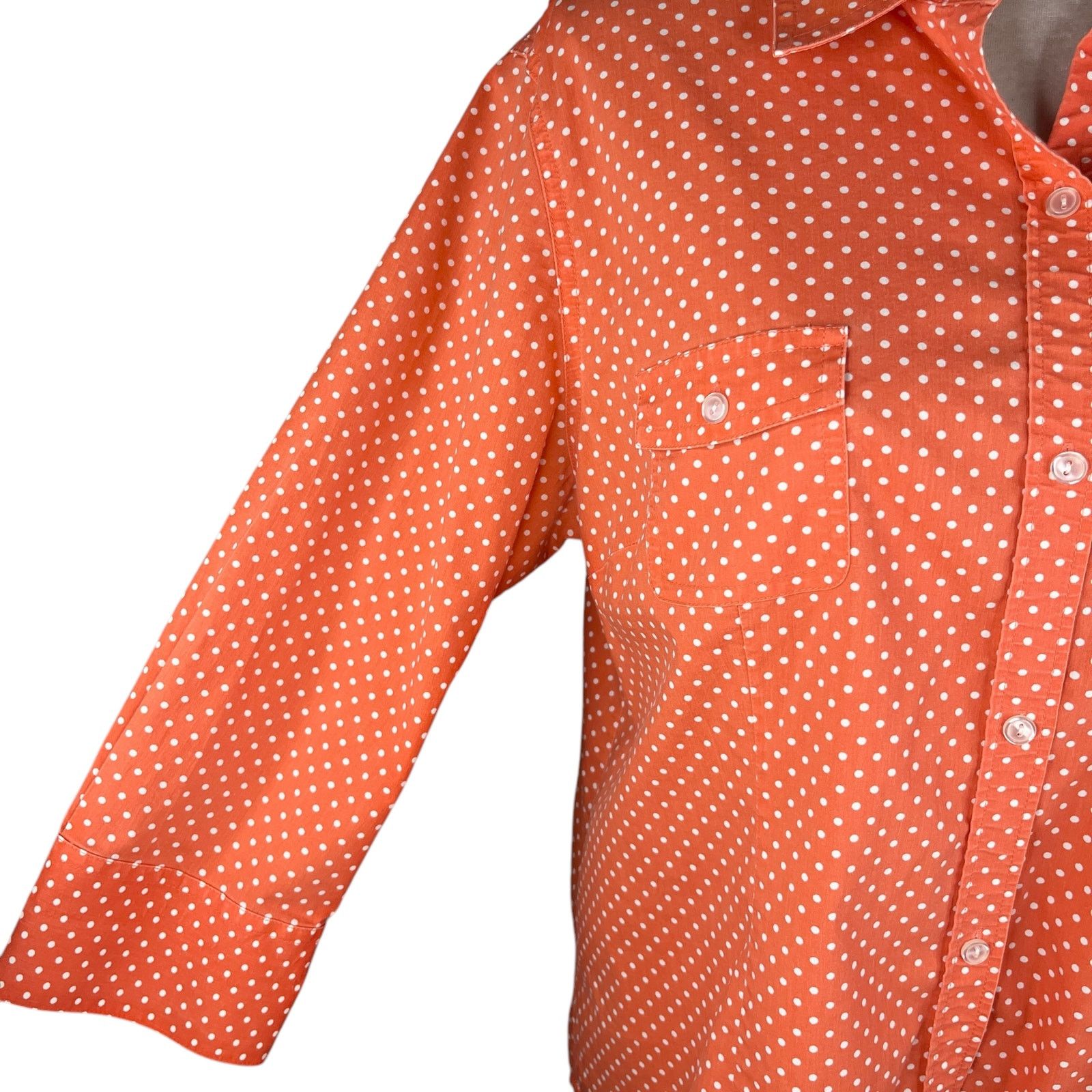 Chicos Chico's Button Down Blouse Orange White Polka Dots XL/16 Size XXL / US 16-18 / IT 52-54 - 5 Thumbnail