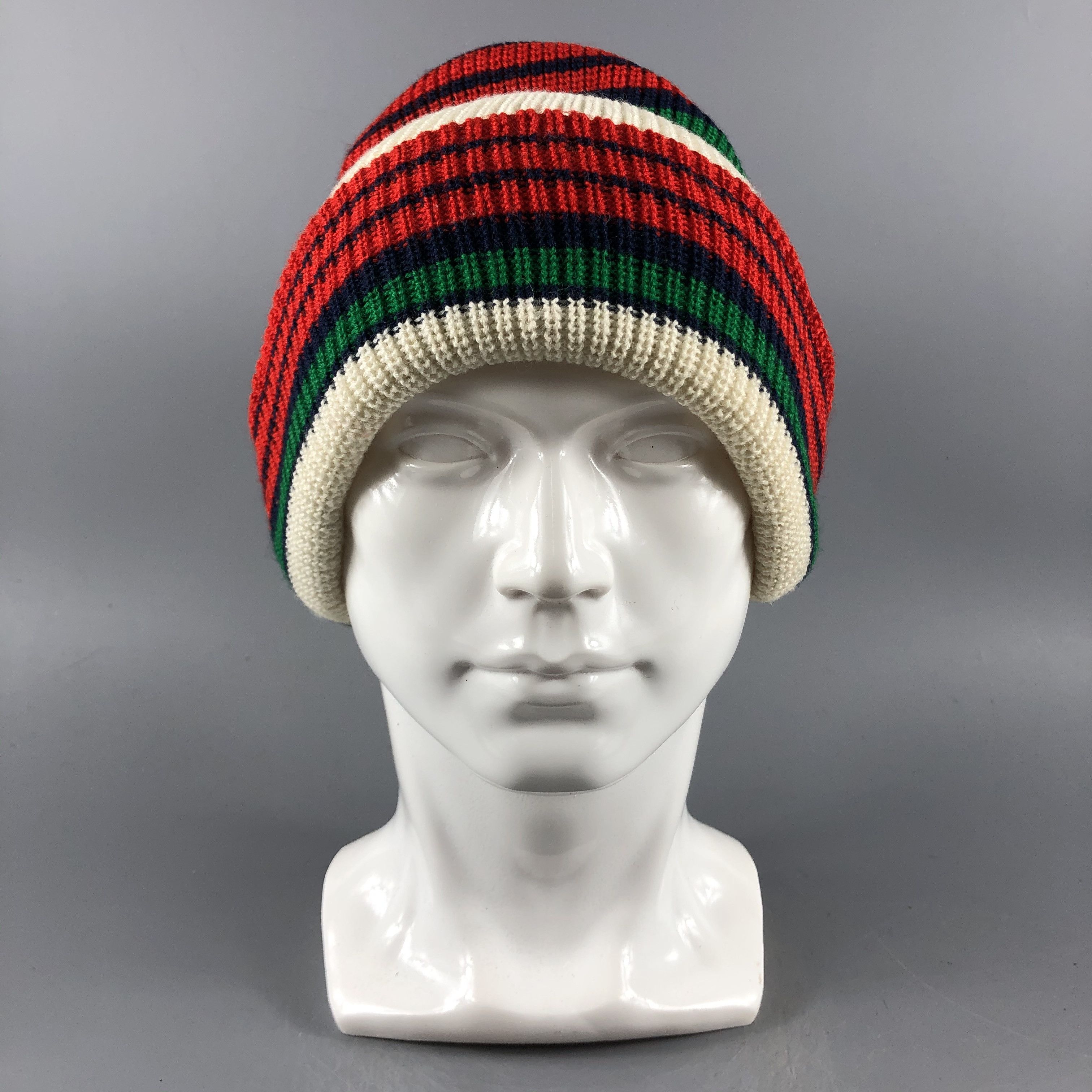 image of Vintage Unknown Hats Stripe Beanie Knit Snow Hat Snow Cap B566, Men's