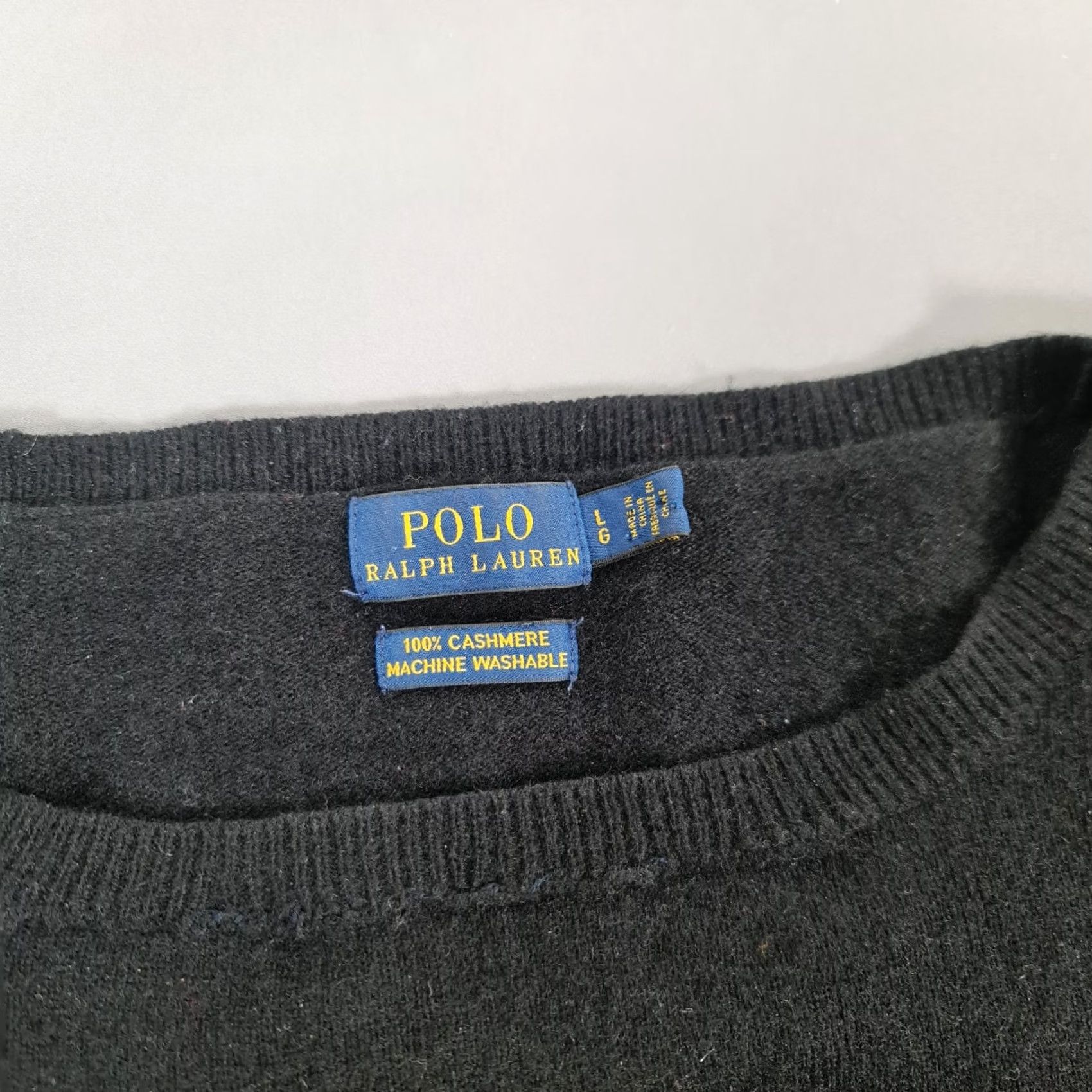 Polo Ralph Lauren Polo Ralph Lauren Jumper Womens Black 100% Cashmere Large Long Sleeve Crew Neck Pullover Knit Chest Elbow Patch City Casual Mens Womens Size L / US 10 / IT 46 - 3 Thumbnail