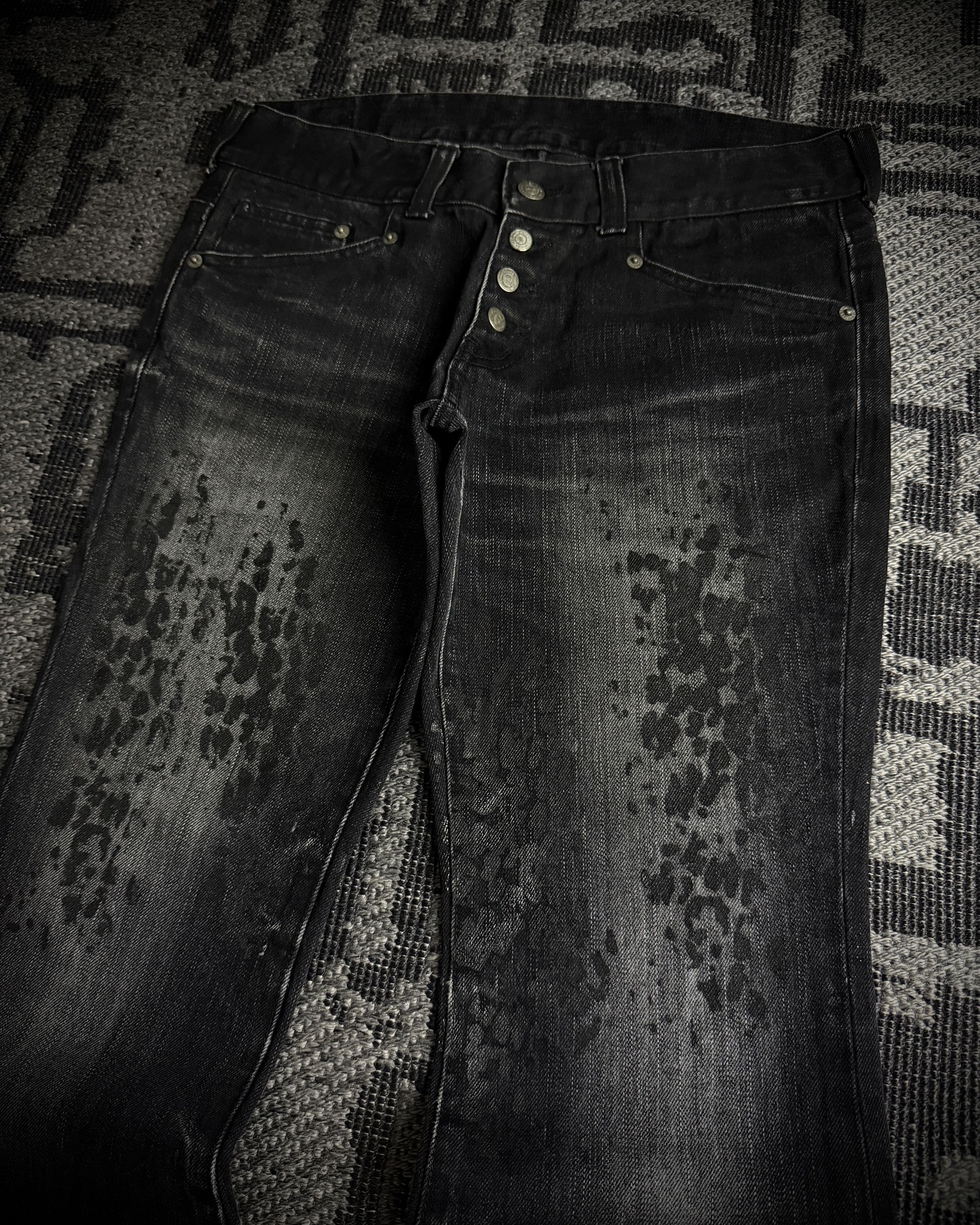 Tornado Mart Tornado Mart Black Leopard Coated Fade Flared Denim Size US 33 - 4 Thumbnail