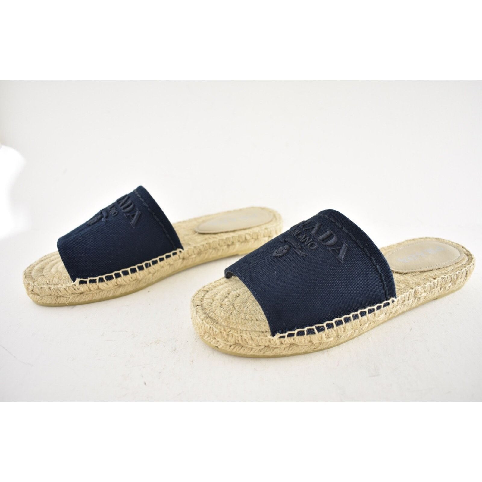Prada Prada Baltico Blue Canvas Plaque Logo Slide Open Toe Size US 8 / IT 38 - 14 Thumbnail