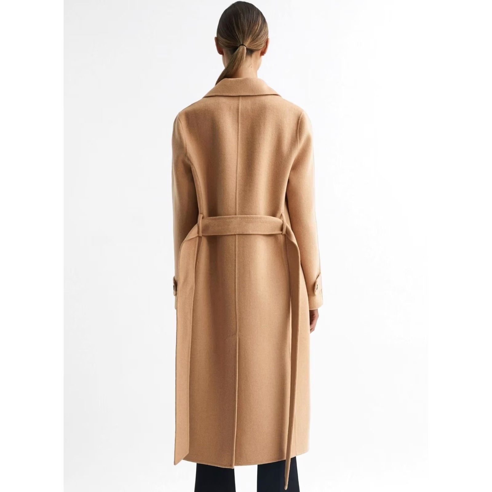 Reiss VINTAGE Reiss Coat Beige 8 UK Long Wool Blend Belted Pockets Women Size M / US 6-8 / IT 42-44 - 3 Thumbnail