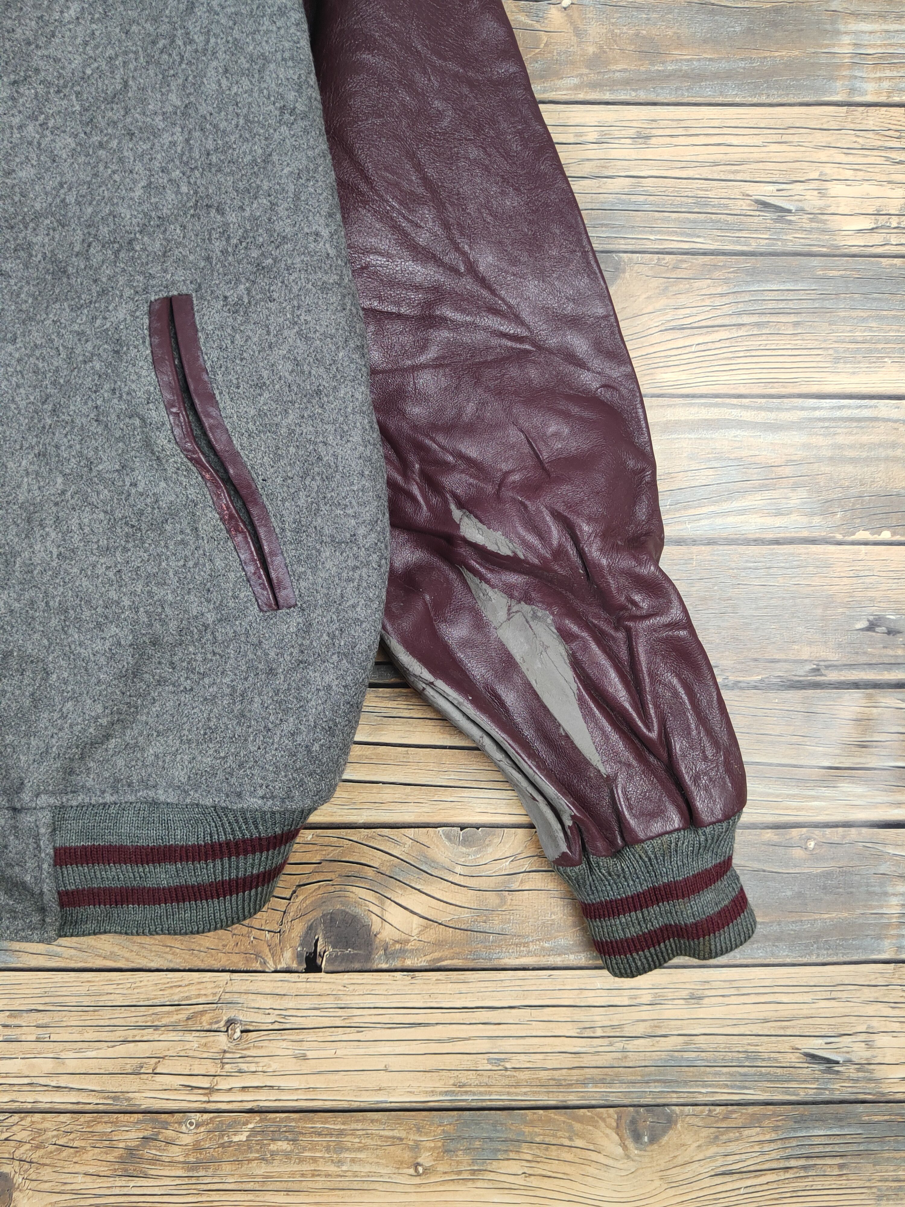 Leather University Shop Gray Maroon Leather Varsity Jackets #W1073 Size US L / EU 52-54 / 3 - 9 Thumbnail