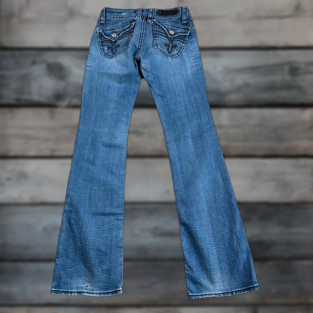 VINTAGE Rock Revival Jeans Bootcut 5-Pocket Women 28 Blue Denim Low Rise Stretch
