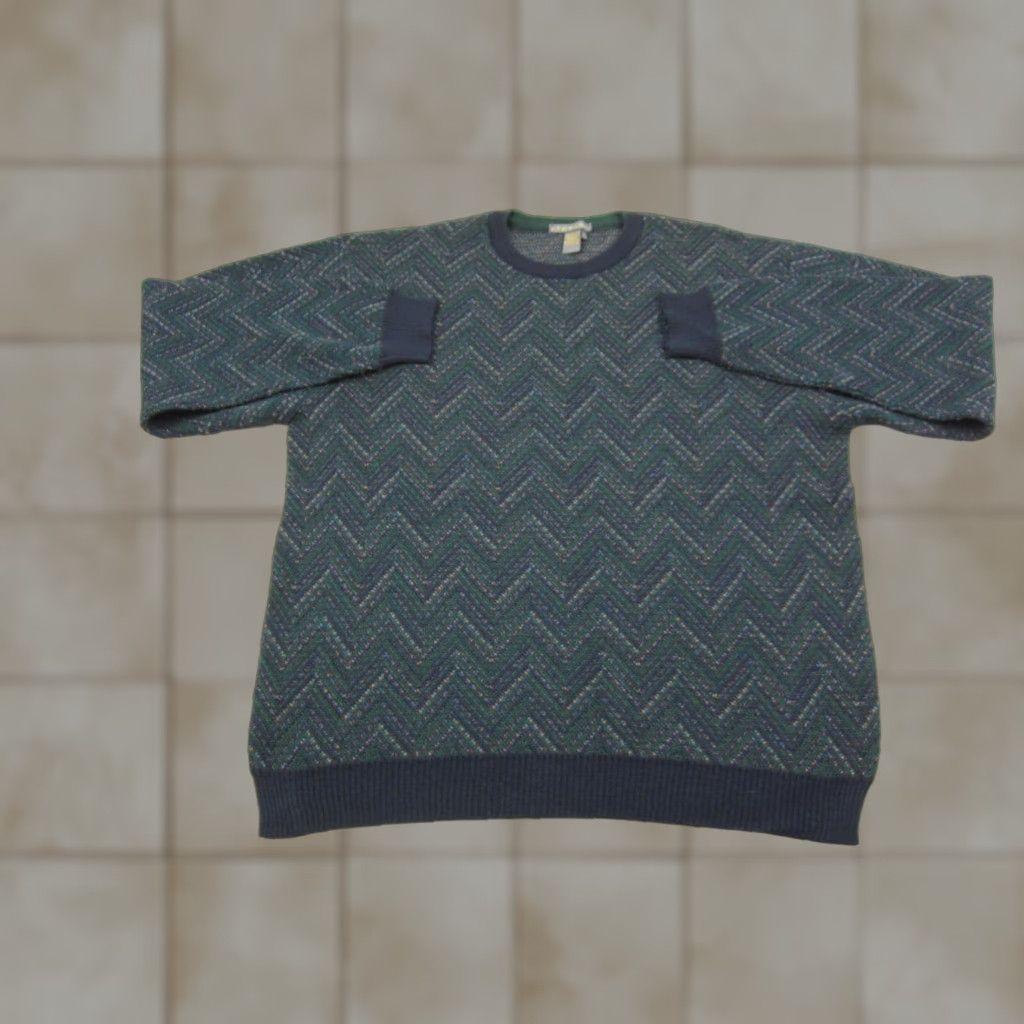Vintage VINTAGE Library Sweater Mens L Green Chevron Wool Blend Pullover 90s Knit Crew Neck Long Sleeve Size US L / EU 52-54 / 3 - 1 Thumbnail