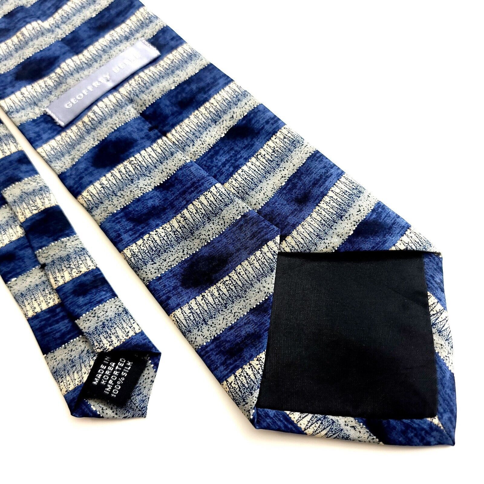Designer Geoffrey Beene Blue Tan Abstract Print Striped Wide Silk Tie Size ONE SIZE - 5 Thumbnail