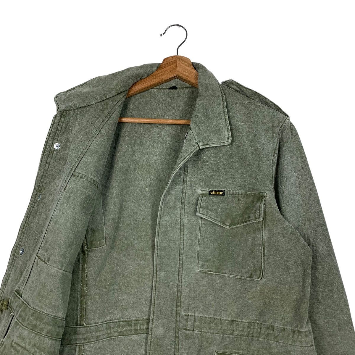 Japanese Brand VOCEVER Light Wash Olive Green Chore Jacket #1826-C27 Size US M / EU 48-50 / 2 - 10 Thumbnail