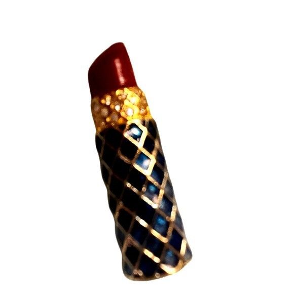 Other Vintage Gold & Blue Enamel Lipstick Pin Brooch With Red Tip Size ONE SIZE - 2 Thumbnail