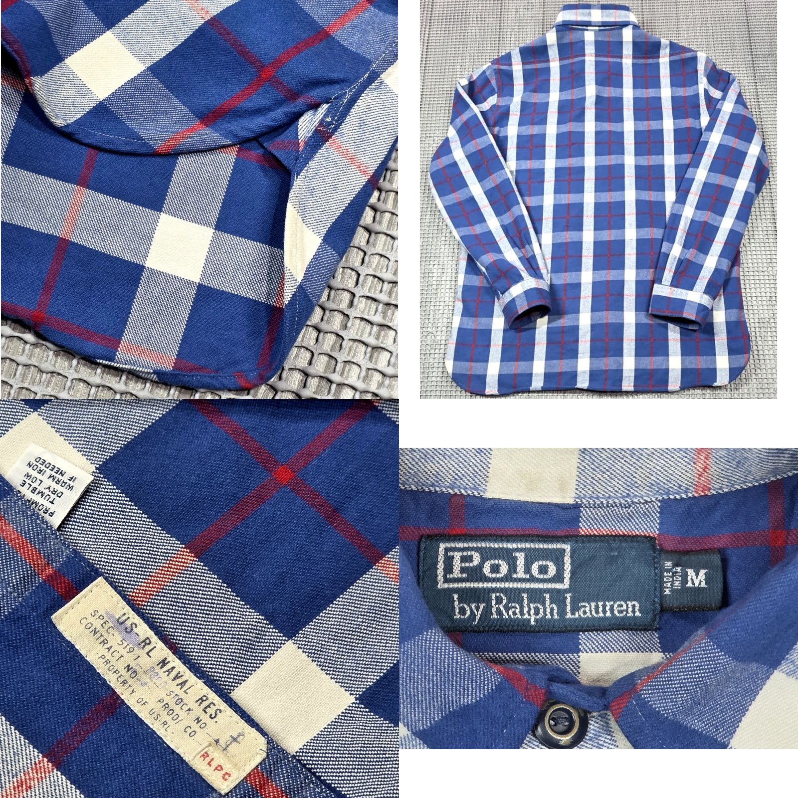 Polo Ralph Lauren VINTAGE Polo Ralph Lauren Shirt Mens M Blue Plaid Naval RLPC Work Flannel Chinstrap Button-Up Size US M / EU 48-50 / 2 - 8 Thumbnail