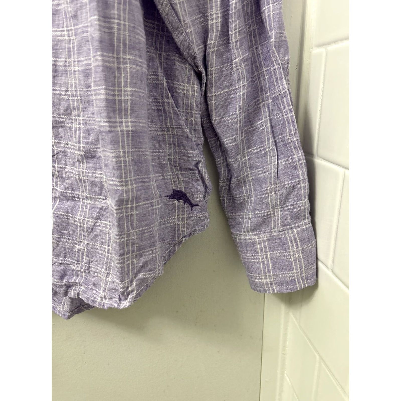 Tommy Bahama Tommy Bahama Shirt Mens Medium Purple Plaid 100% Linen Button-Down Long Sleeve Size US M / EU 48-50 / 2 - 5 Thumbnail