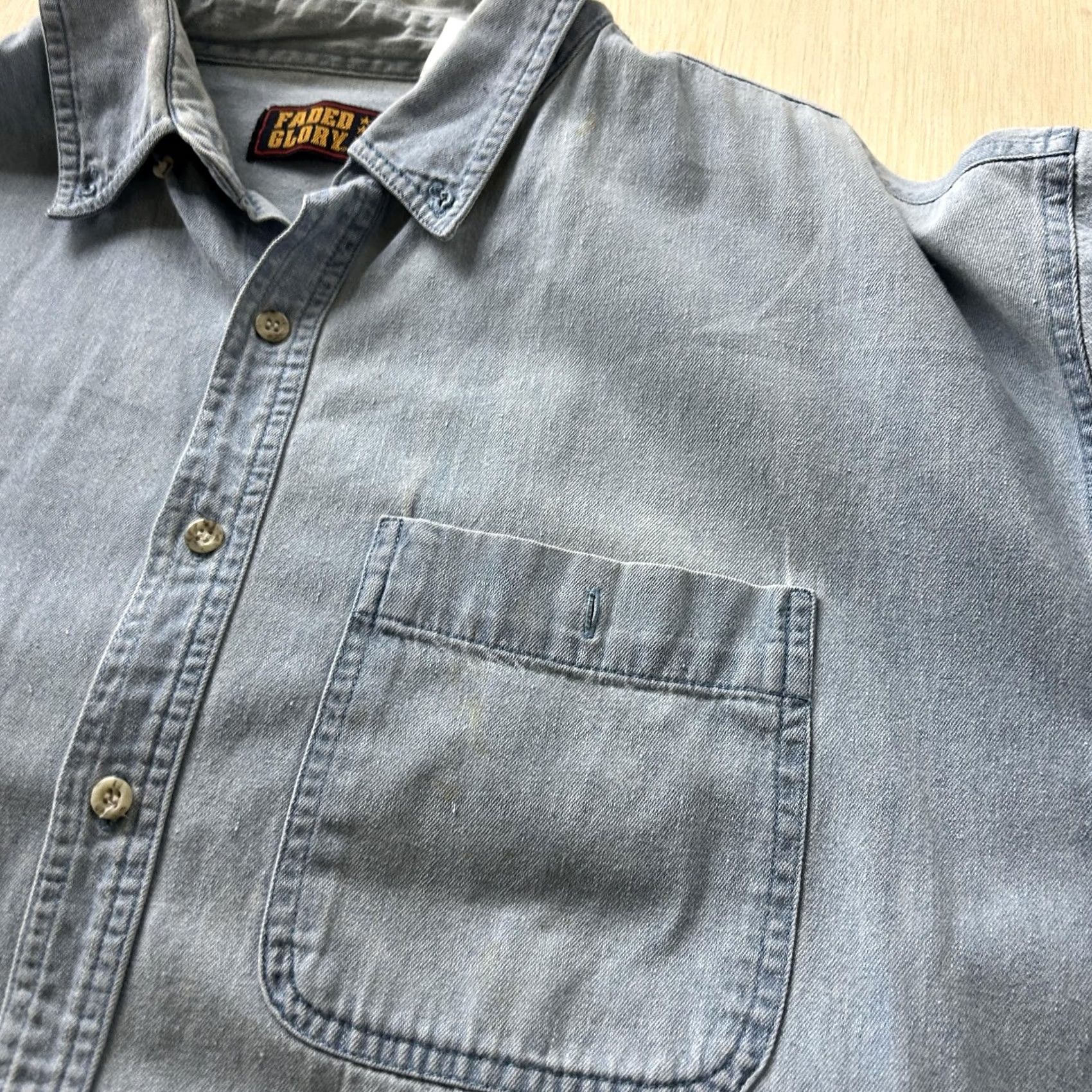 Faded Glory Faded Glory Mens 2XL Blue Denim Short Sleeve Button Up Casual Workwear Shirt Size US XXL / EU 58 / 5 - 3 Thumbnail