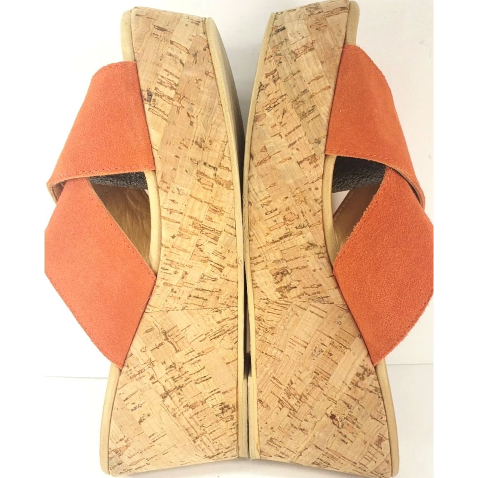 Vintage Garnet Hill Orange Canvas Cork Wedge Sandals 9M Leather Insoles Slip On Women Size US 9 / IT 39 - 7 Thumbnail