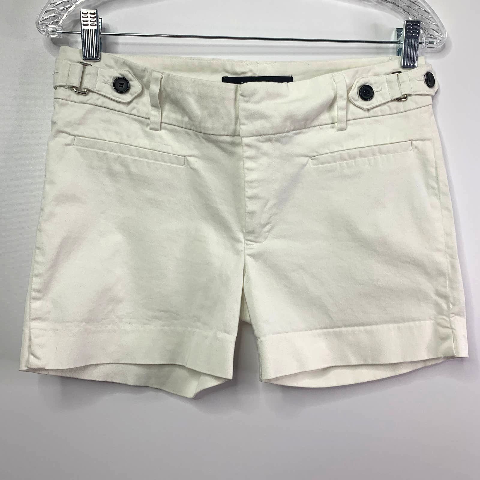 Zara Zara Shortie White Cuffed Mid Rise Shorts Side Buckles Vacay Size 30" / US 8 / IT 44 - 11 Thumbnail