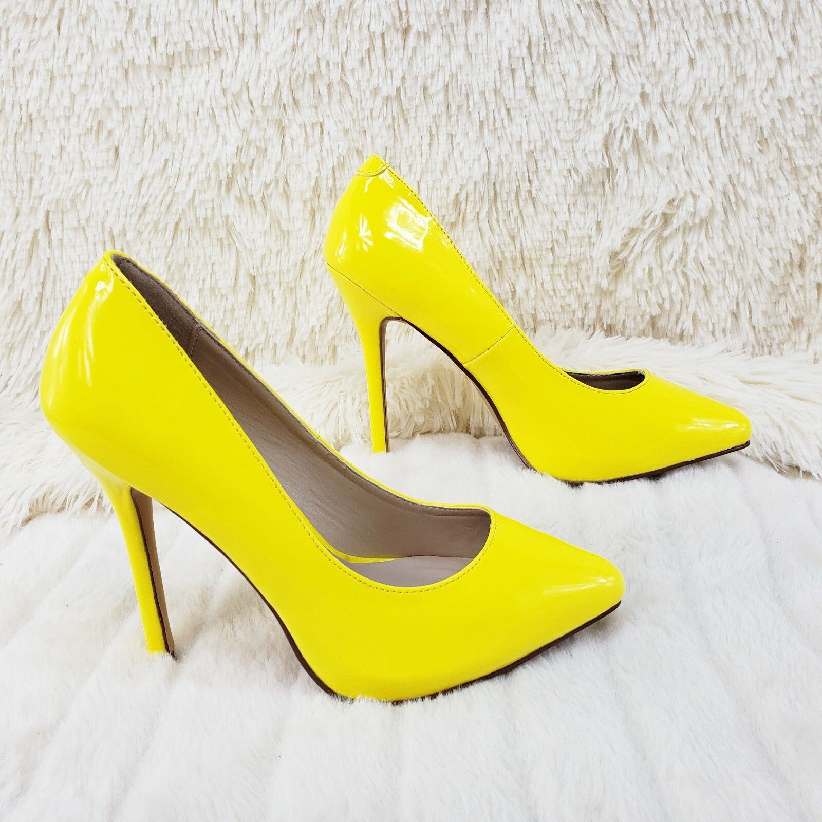 Other Amuse 20 Neon Yellow Patent 5" High Heel Shoes Pumps NY (US Size US 8 / IT 38 - 4 Thumbnail