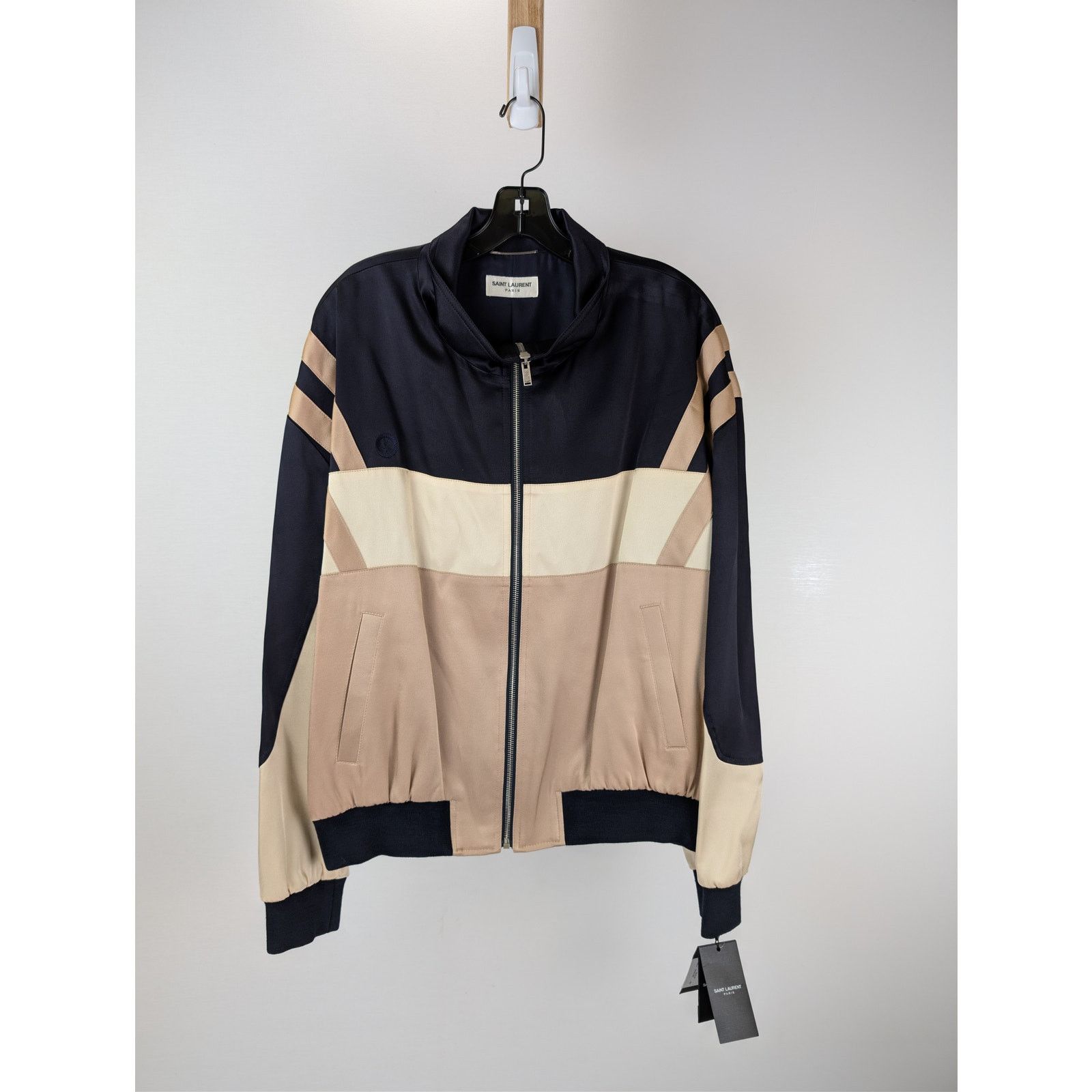 Saint Laurent Paris o1rshd1 Teddy Tricolore Satin Crepe Jacket in Beige Size US L / EU 52-54 / 3 - 1 Thumbnail
