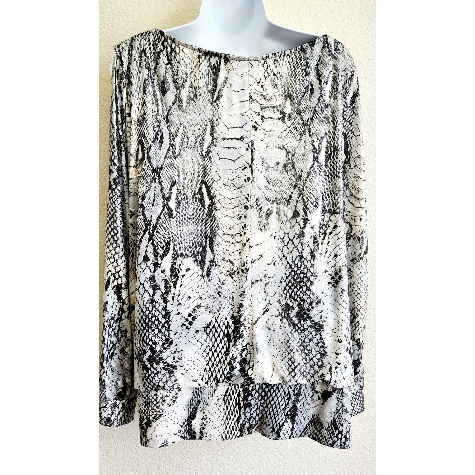 Other S Levine Black Gray Animal Print Sequin & Rhinestone Top 3X Size 3XL / US 20-22 - 4 Thumbnail
