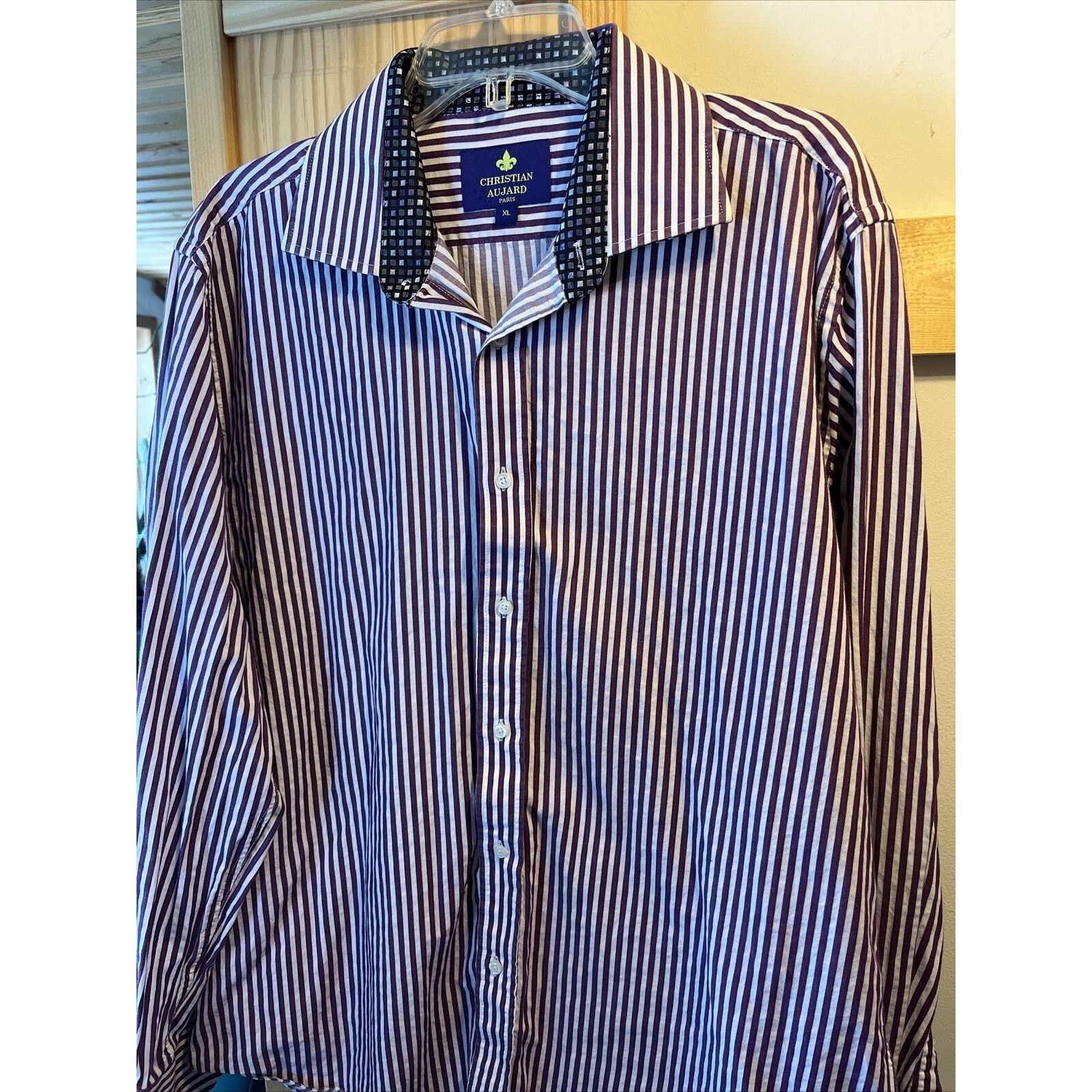 Other Christian Aujard Paris Men's XL Purple Striped Cotton Shirt Size US XL / EU 56 / 4 - 6 Thumbnail