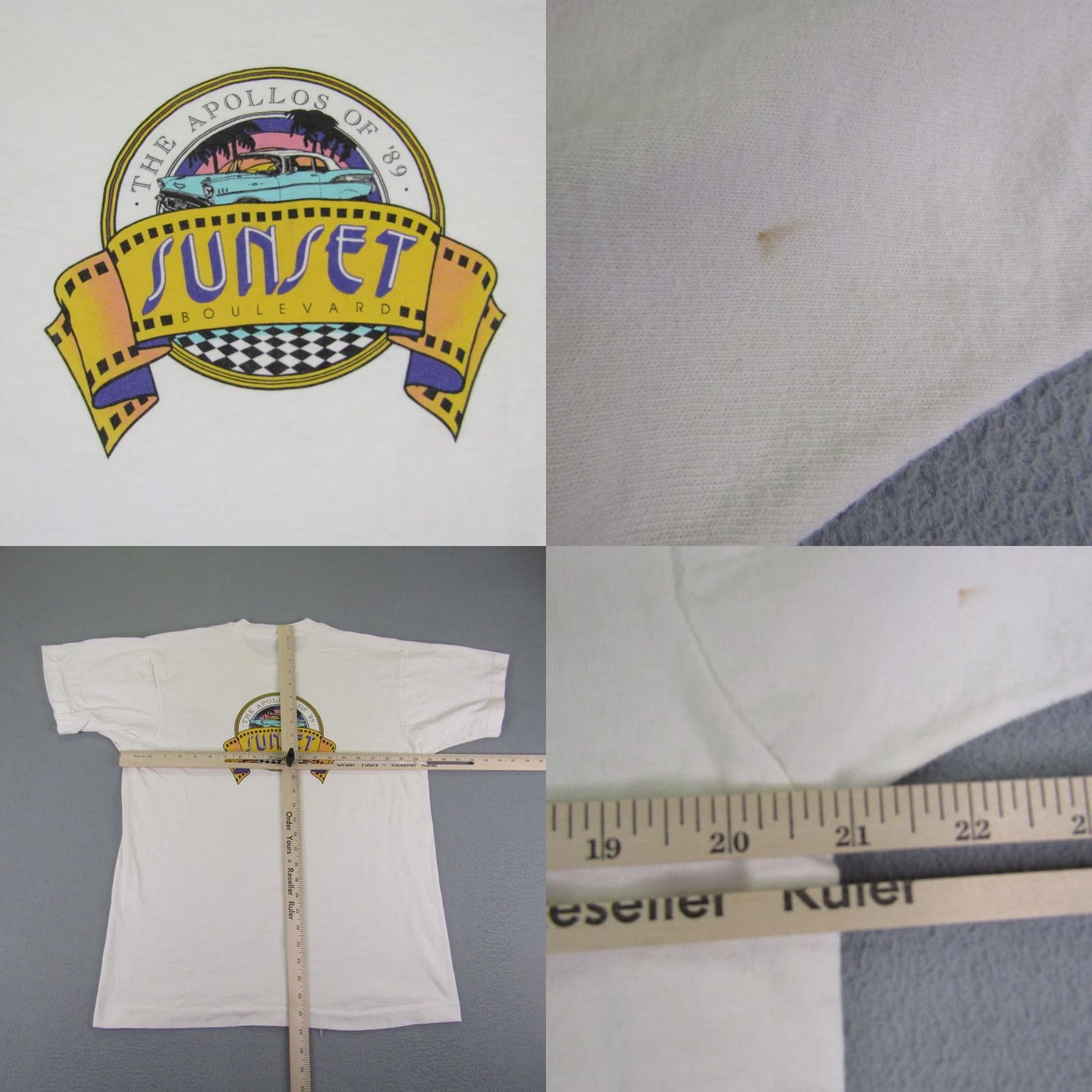 Fruit Of The Loom Vintage 80s Sunset Boulevard Shirt Men's Large White Graphic T-Shirt California Hollywood Cotton Size US L / EU 52-54 / 3 - 8 Thumbnail