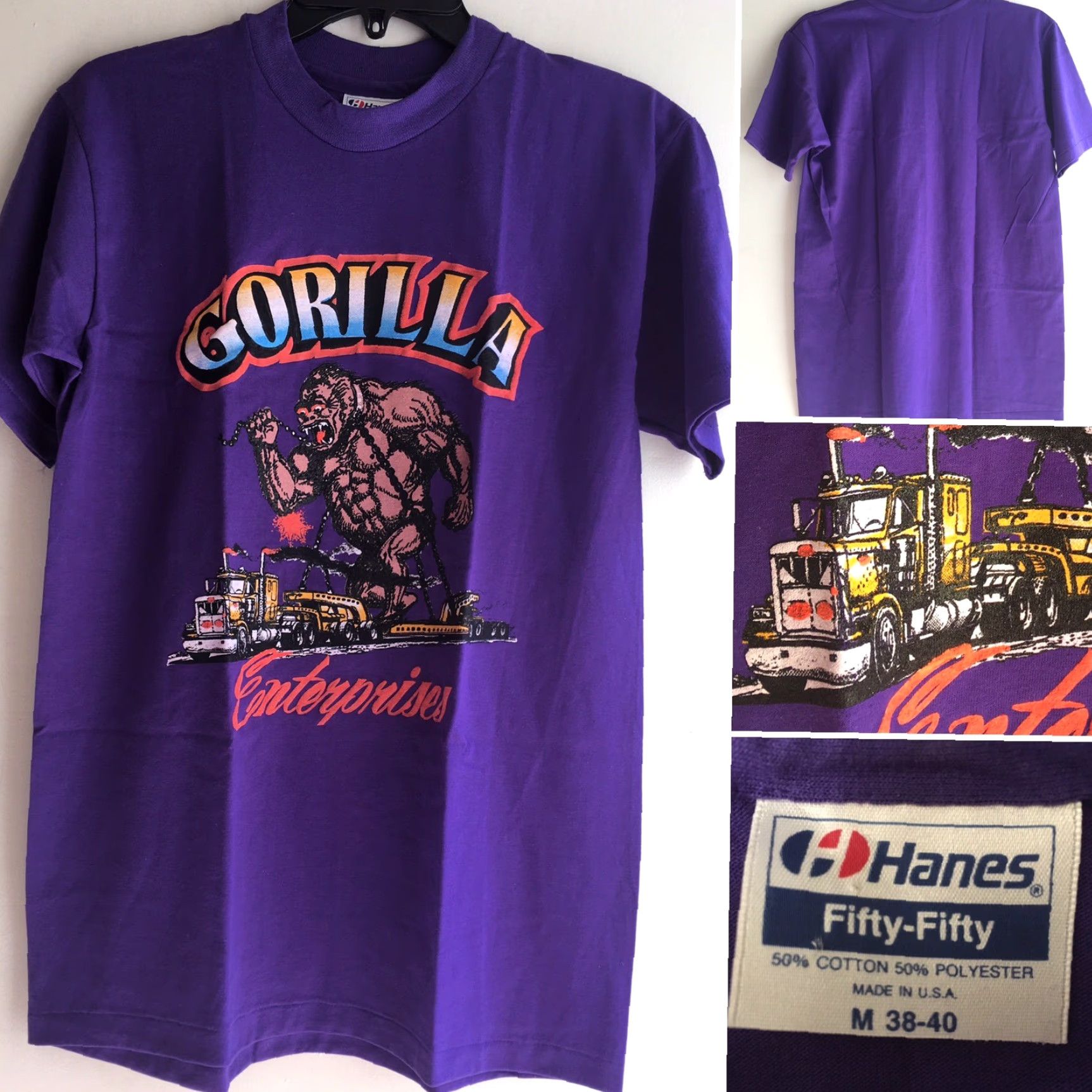 Vintage VINTAGE Hanes Fifty-Fifty T-Shirt Gorilla Enterprises Big Rig Truck Trucker 80s 90s Purple M Mens Graphics USA Size US M / EU 48-50 / 2 - 2 Thumbnail
